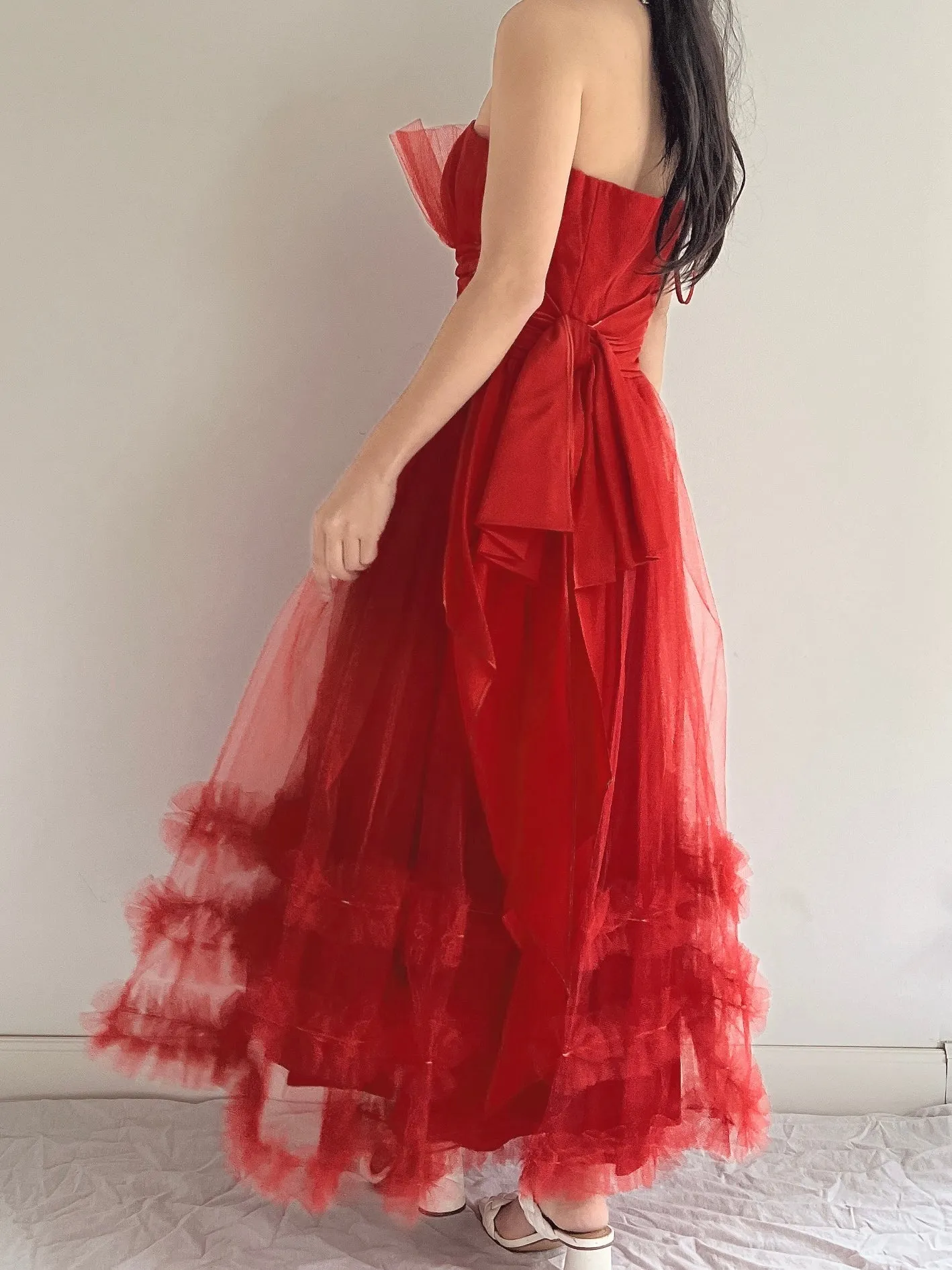 1950s Red Tulle Dress - XS