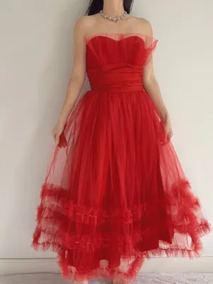 1950s Red Tulle Dress - XS