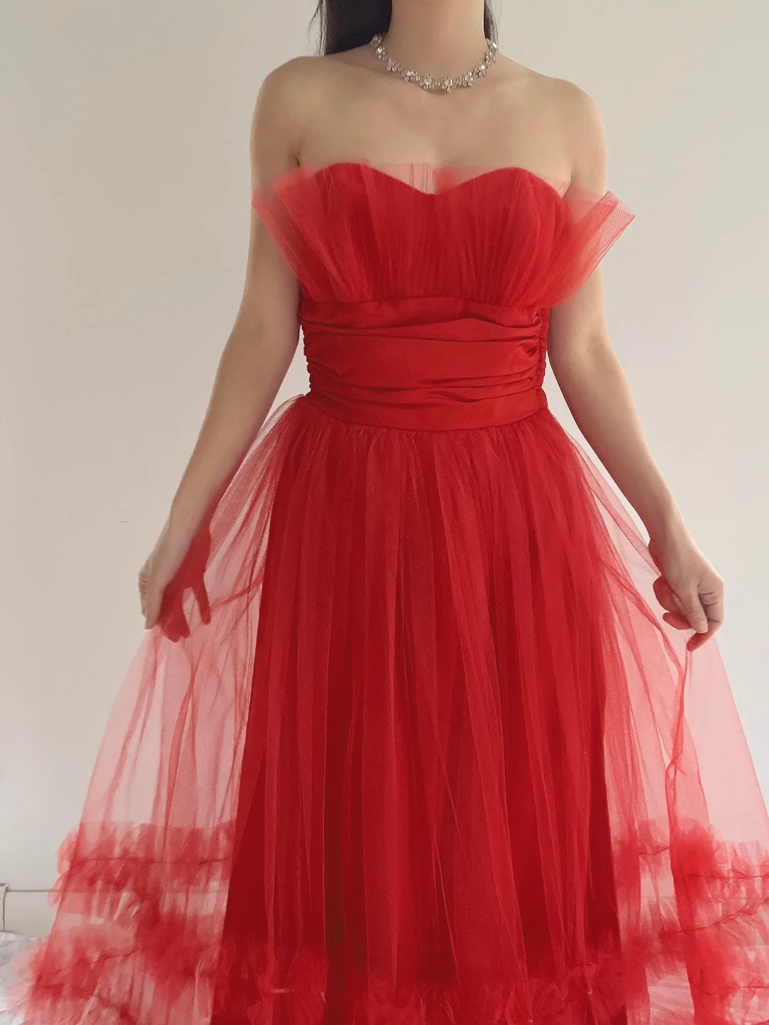 1950s Red Tulle Dress - XS