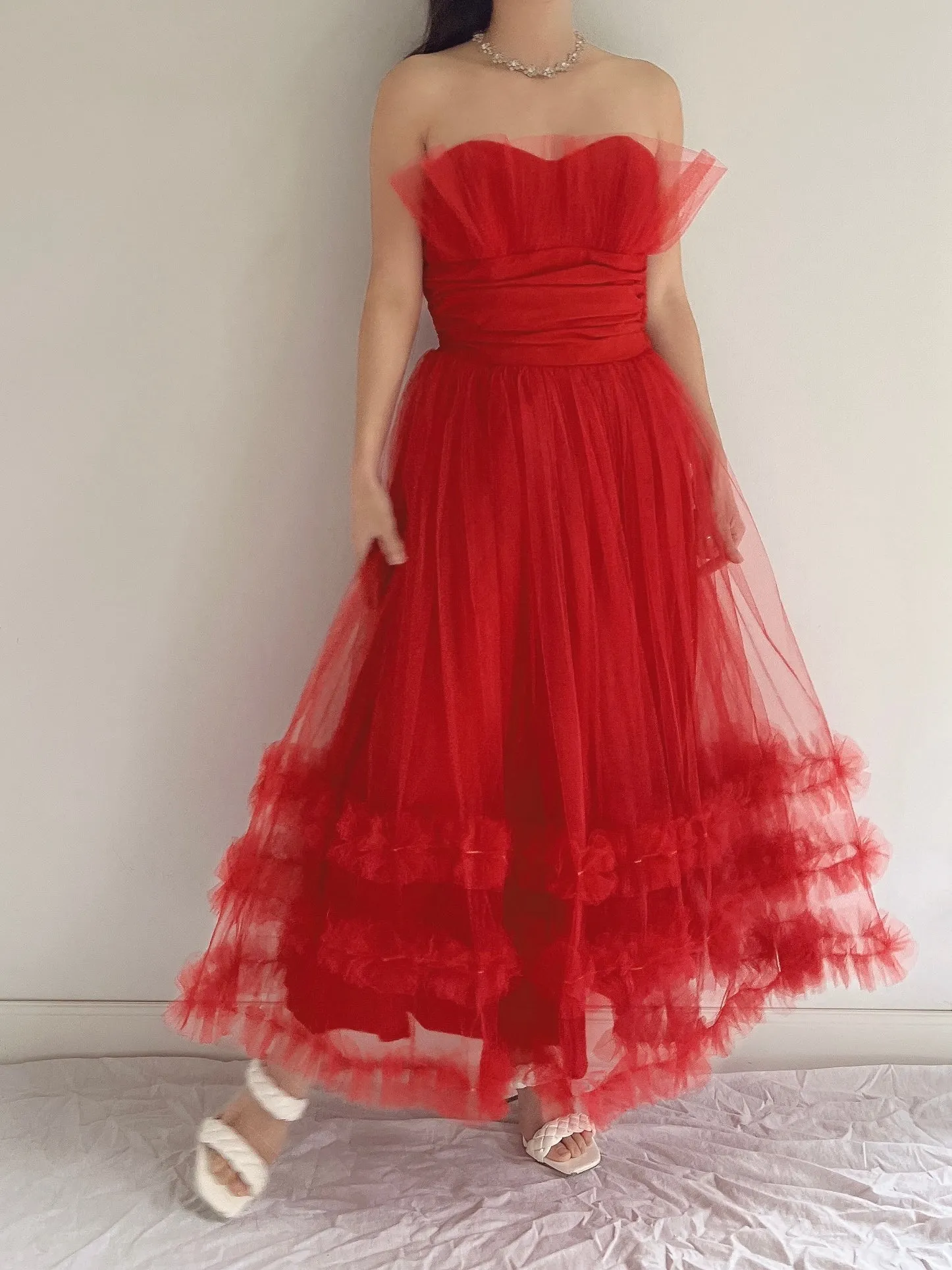 1950s Red Tulle Dress - XS