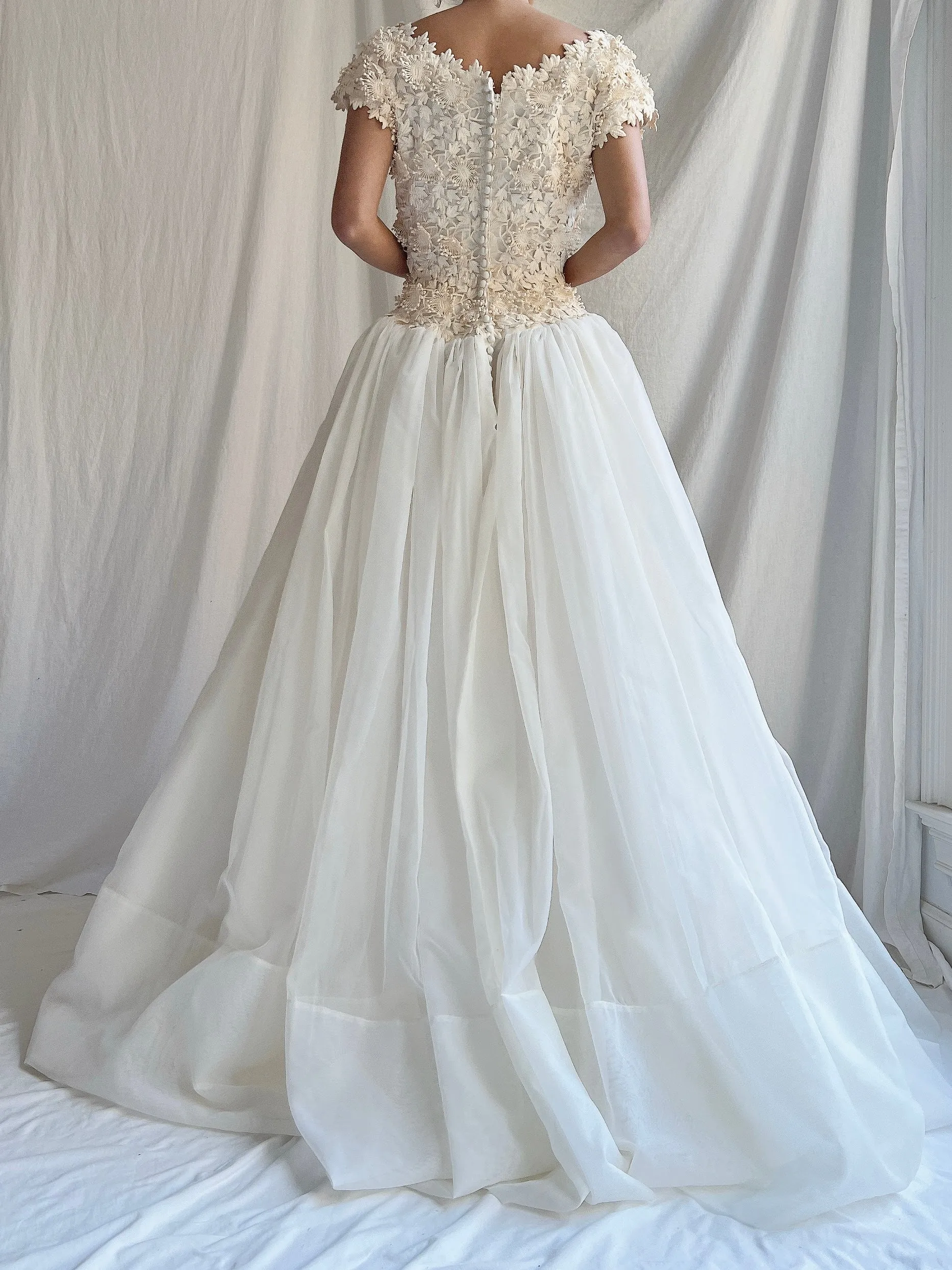 1950s Voile 3D Embroidered Gown - XS