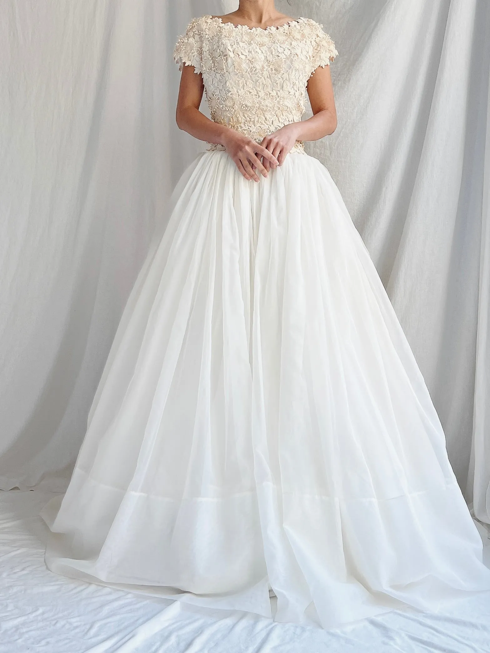 1950s Voile 3D Embroidered Gown - XS