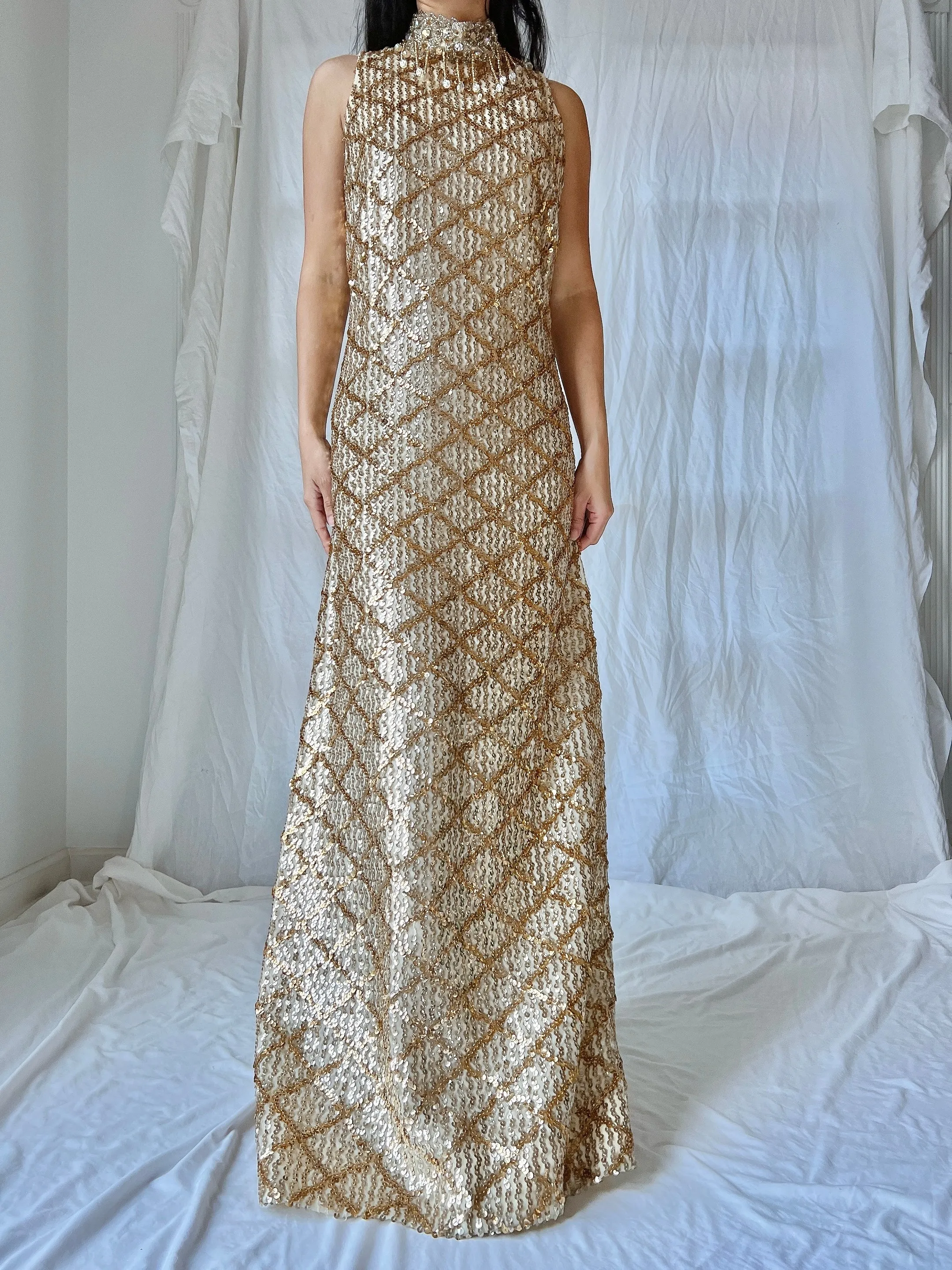 1960s Gold Sequins Dress - M