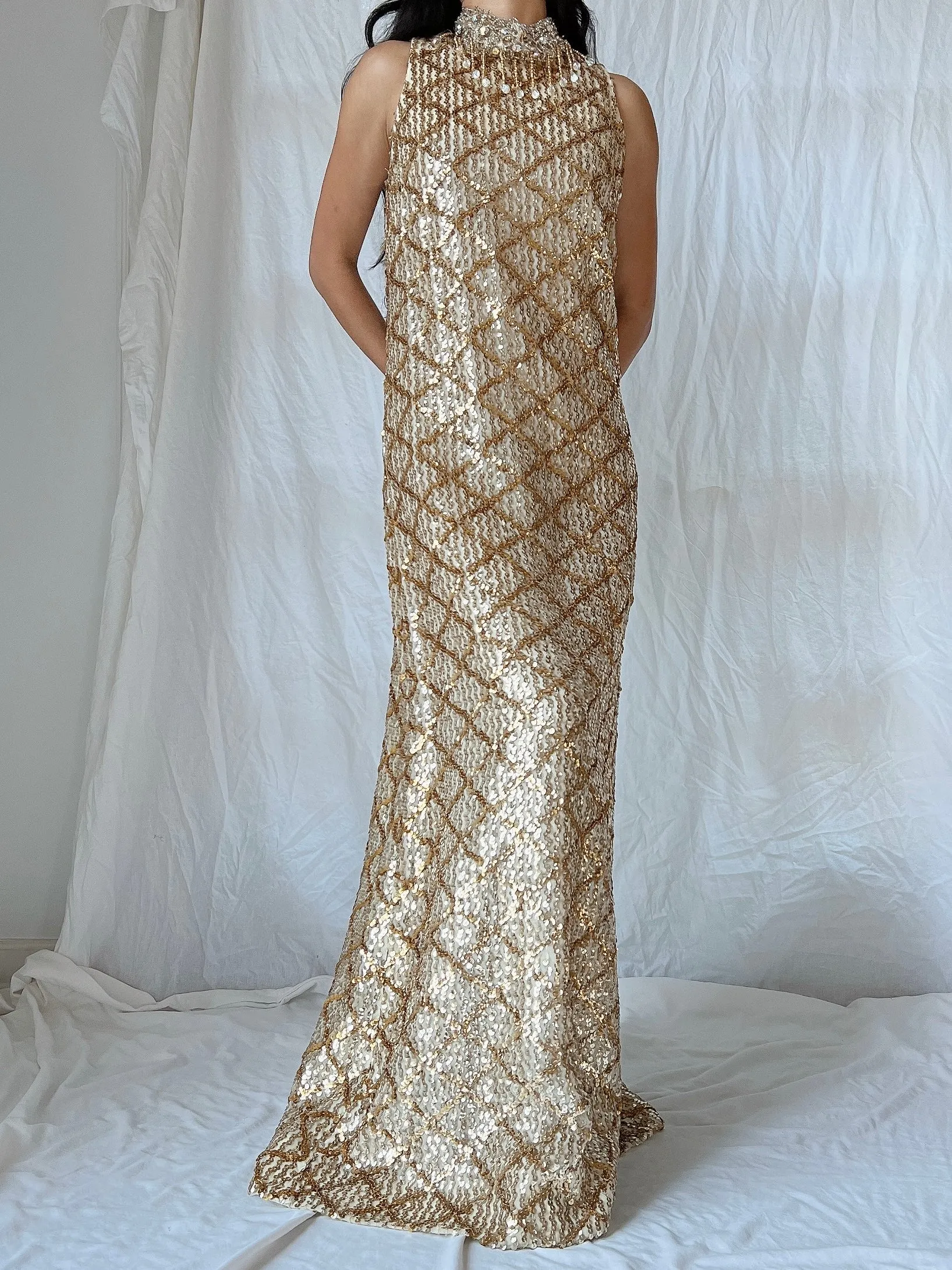 1960s Gold Sequins Dress - M