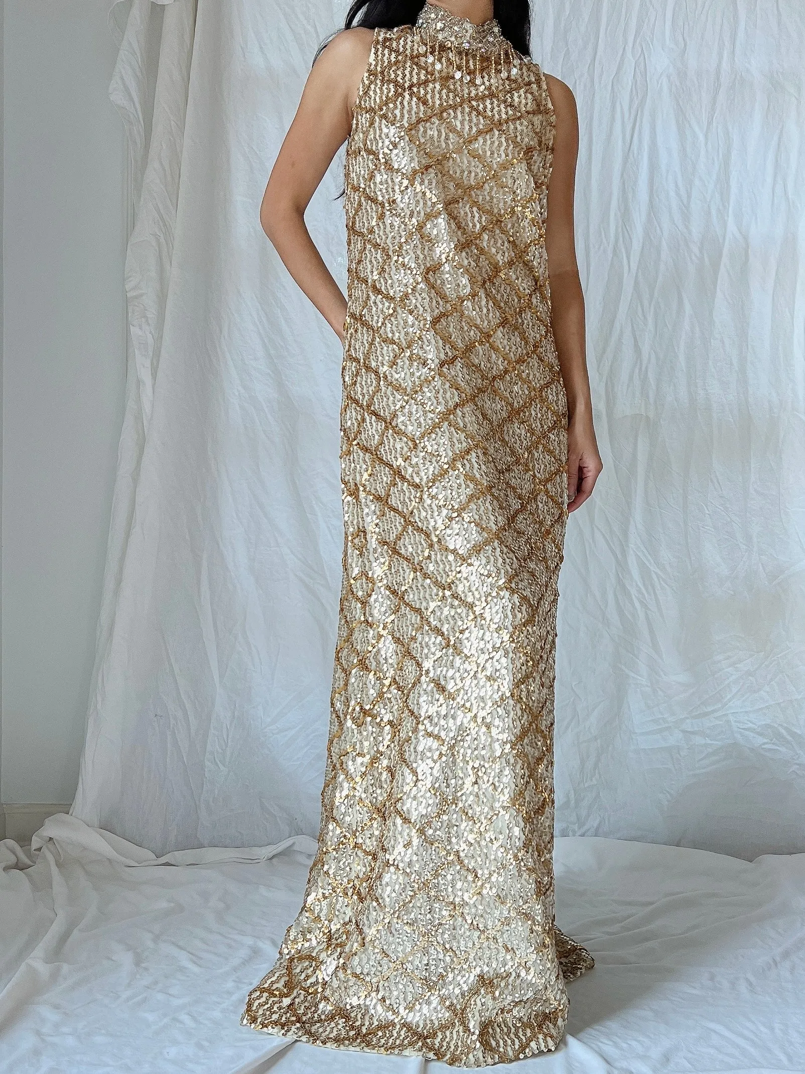 1960s Gold Sequins Dress - M