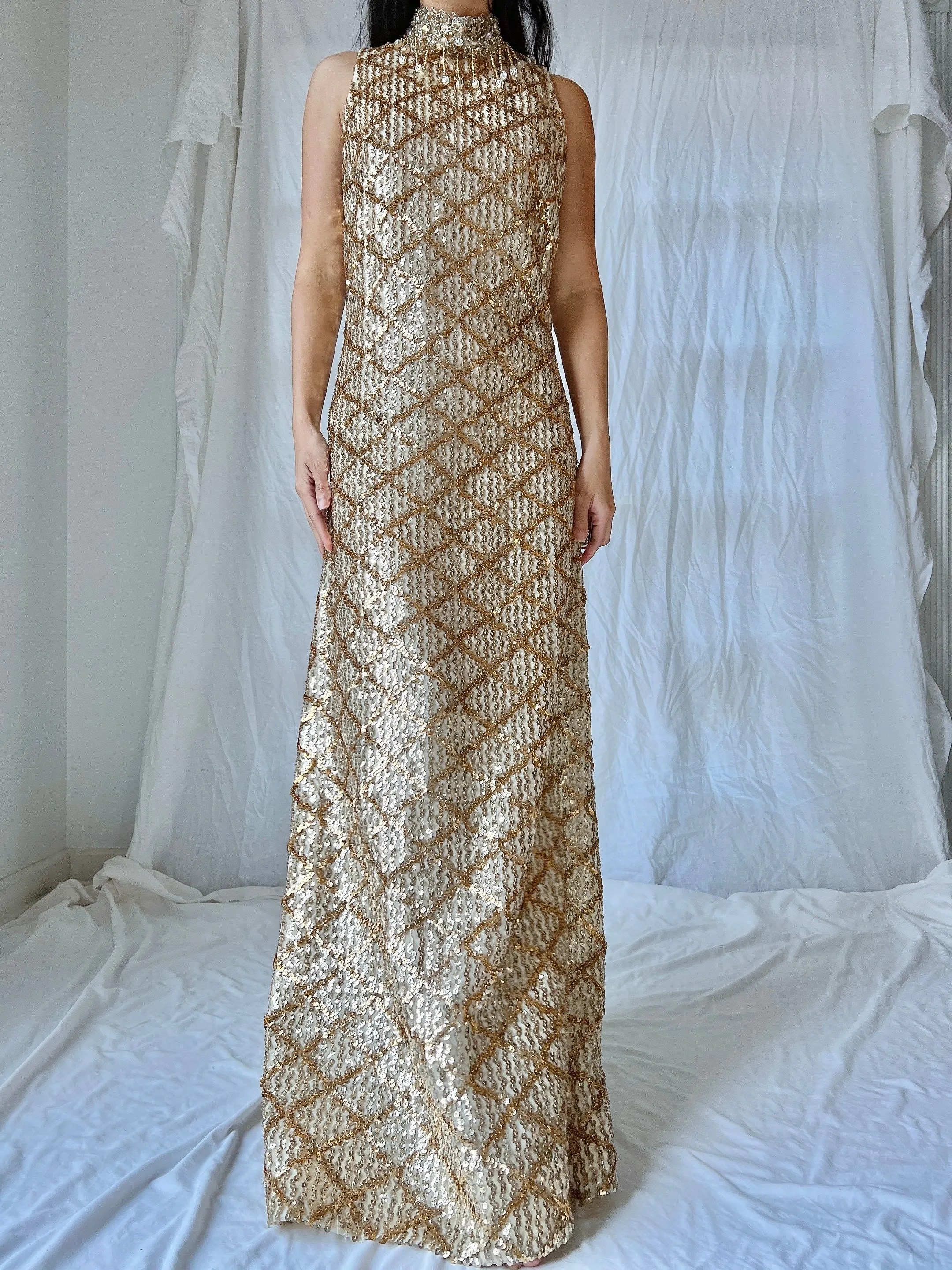 1960s Gold Sequins Dress - M