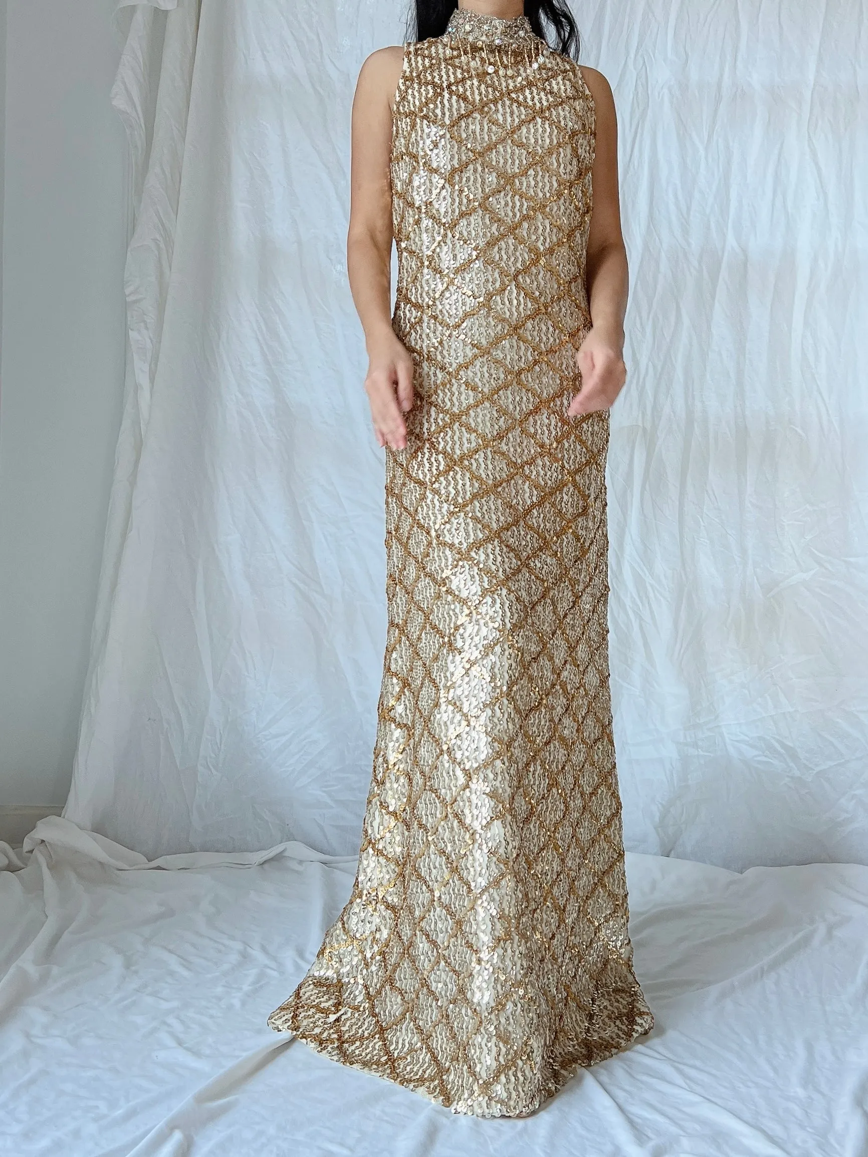 1960s Gold Sequins Dress - M