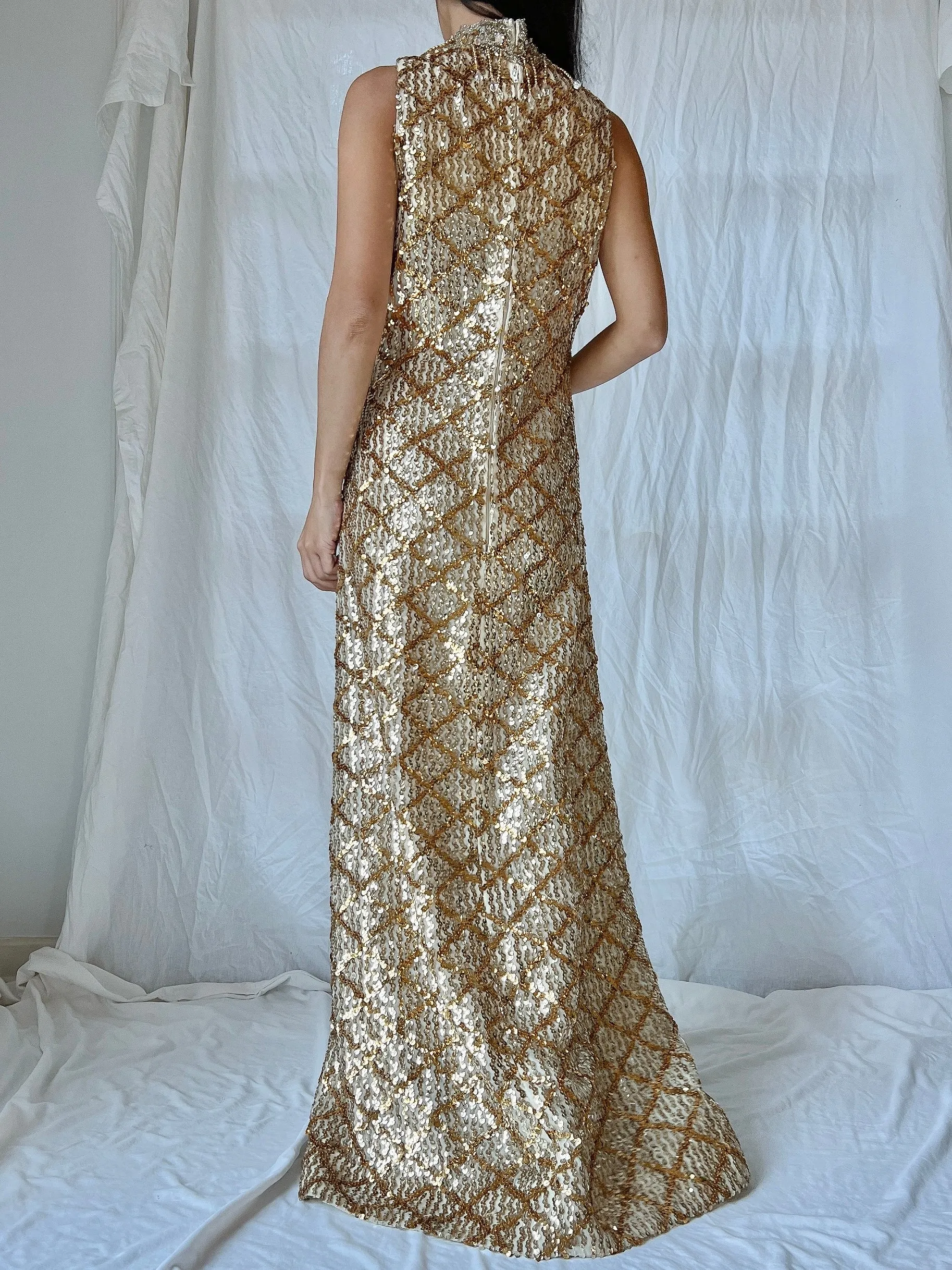1960s Gold Sequins Dress - M