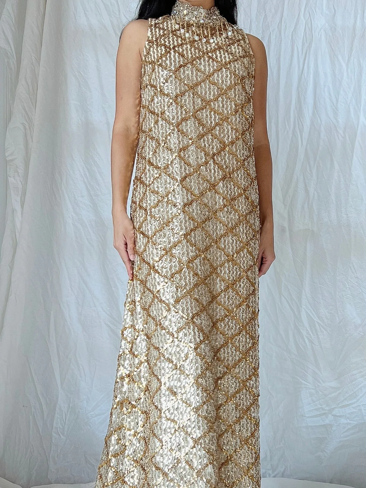 1960s Gold Sequins Dress - M