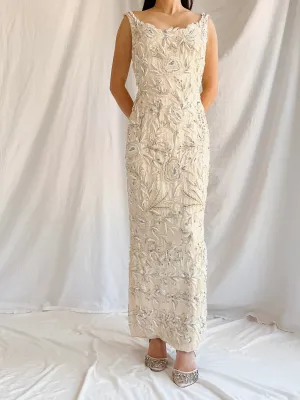 1960s Hand Beaded Ivory Dress - S/M