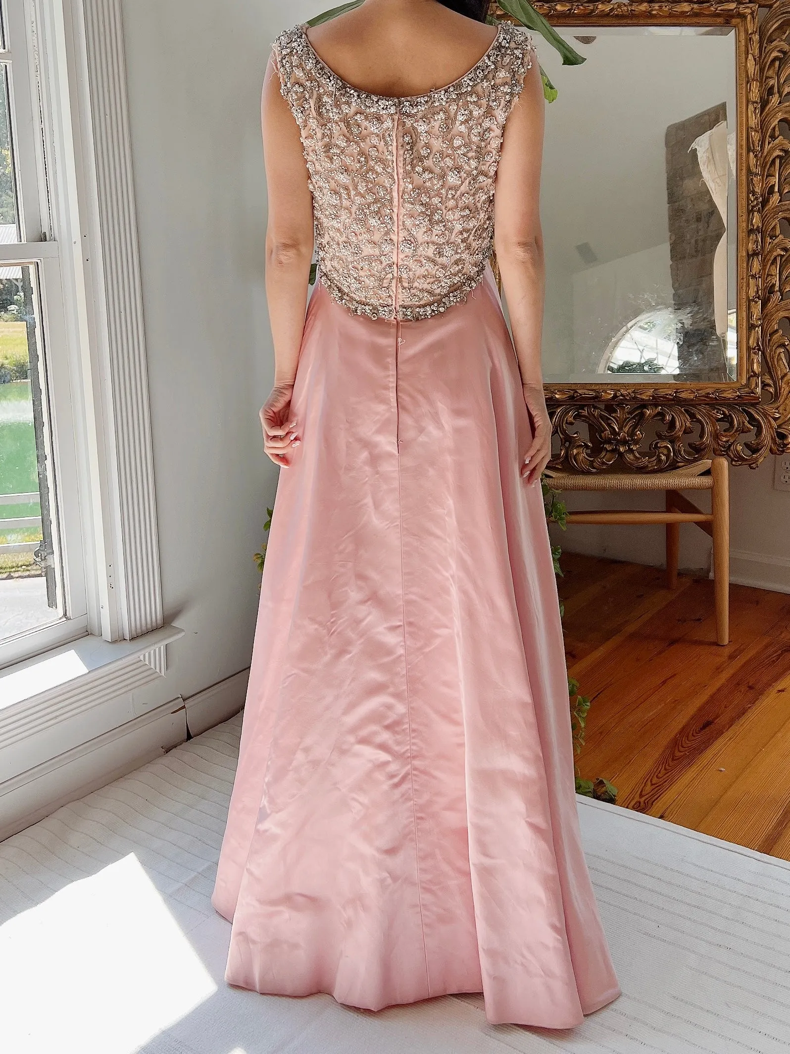 1960s Pink Silk Beaded Gown - S/M