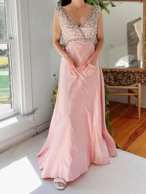 1960s Pink Silk Beaded Gown - S/M