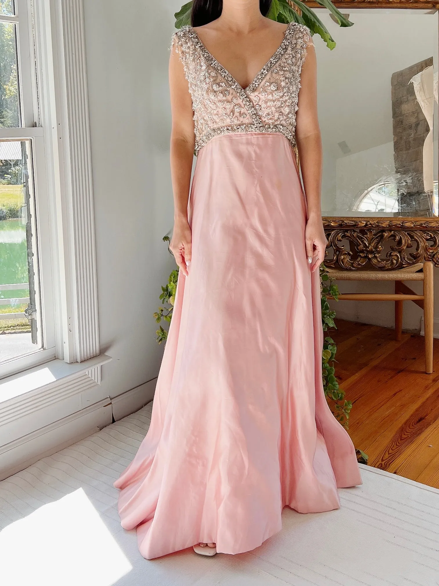 1960s Pink Silk Beaded Gown - S/M