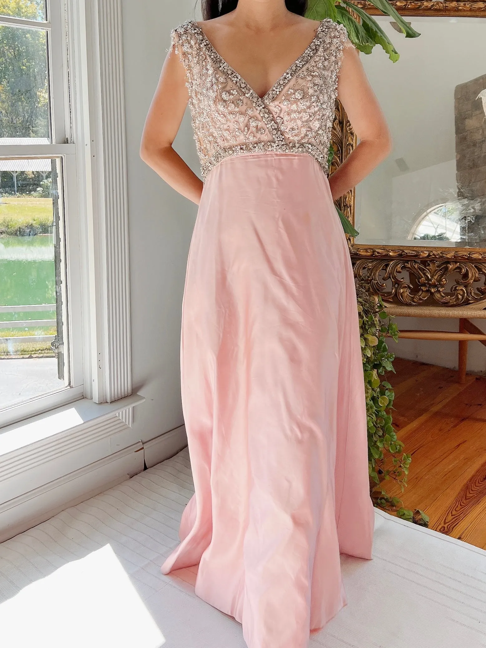 1960s Pink Silk Beaded Gown - S/M