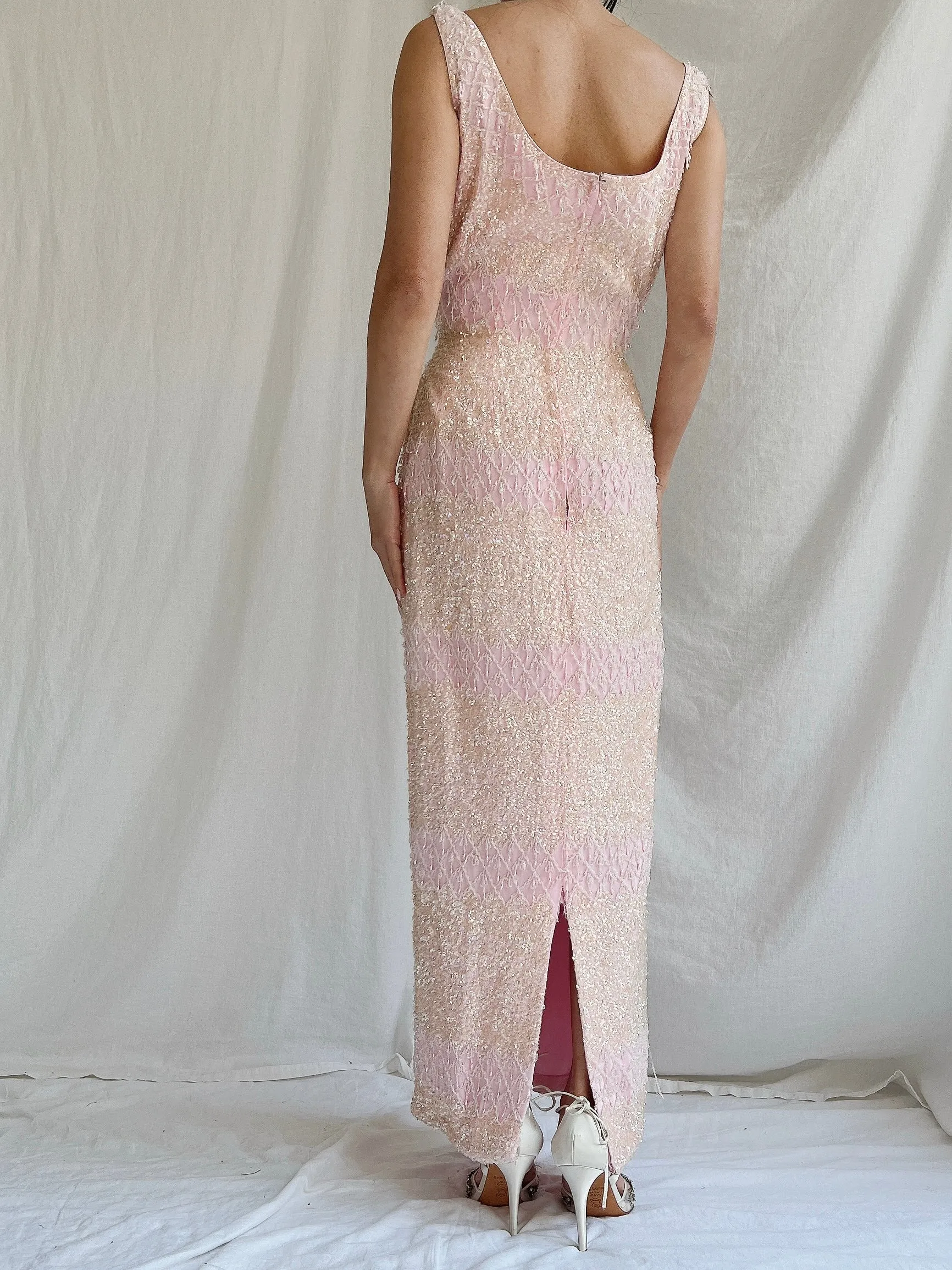 1960s Pink Silk Sequins Dress - SM