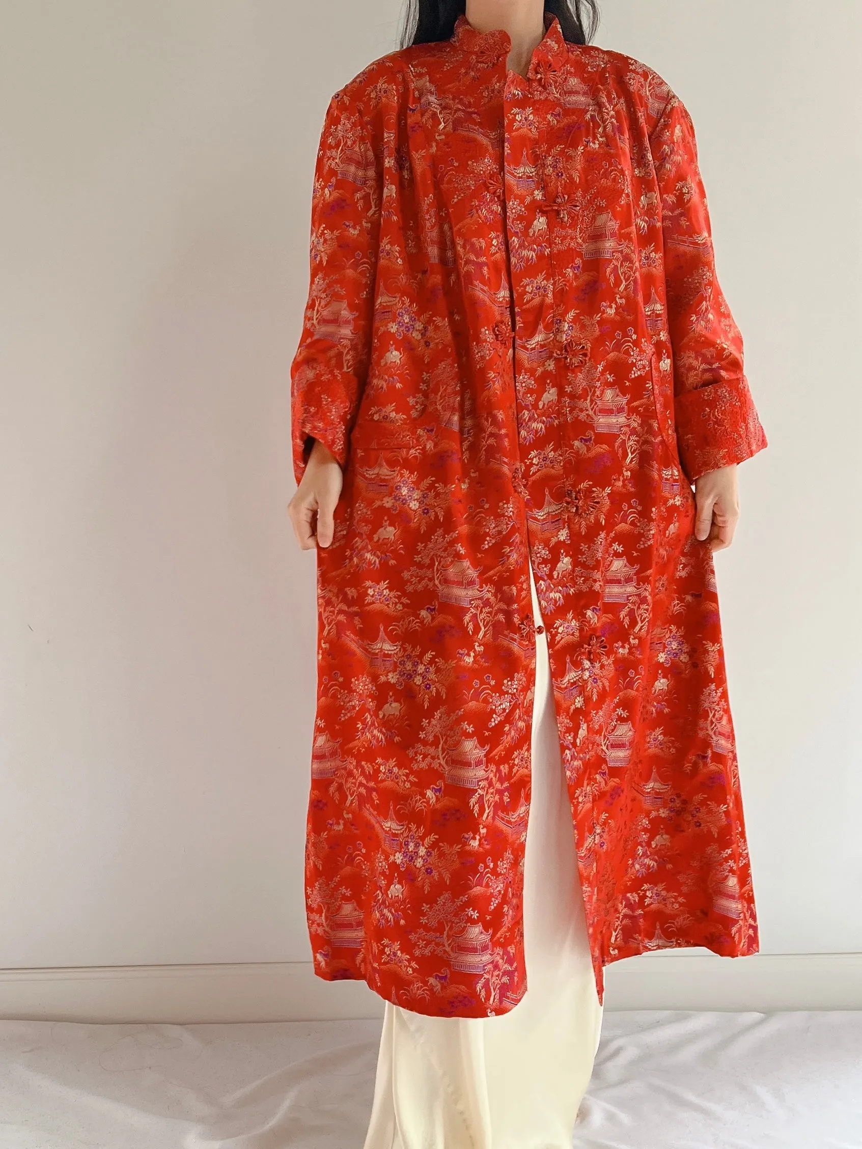 1960s Red Brocade Duster - M
