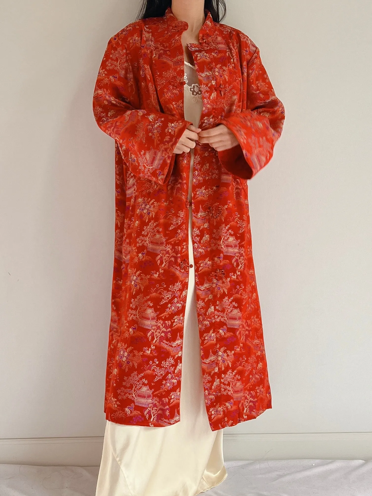 1960s Red Brocade Duster - M