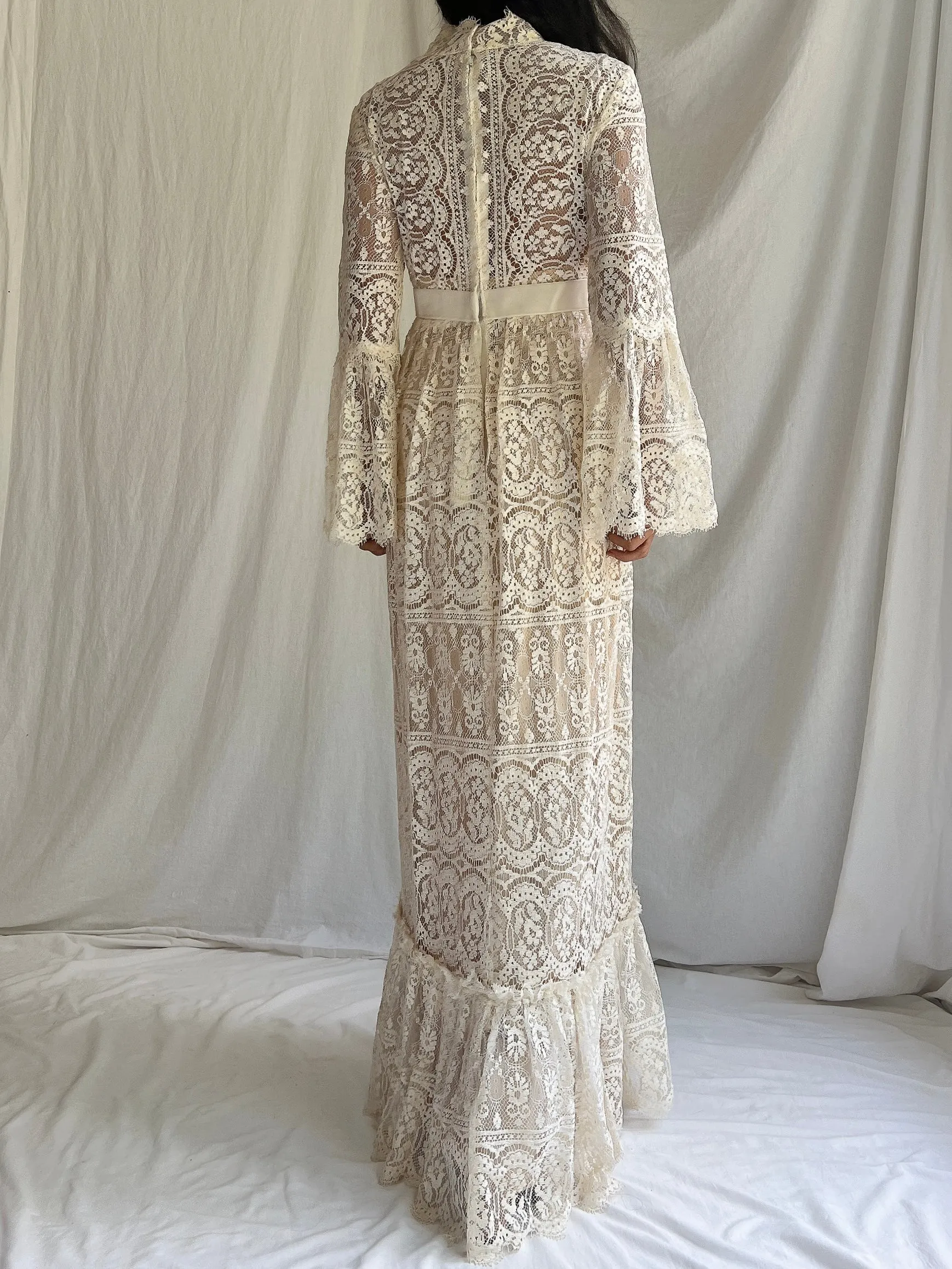 1970s Bell Sleeves Crochet Dress - XS