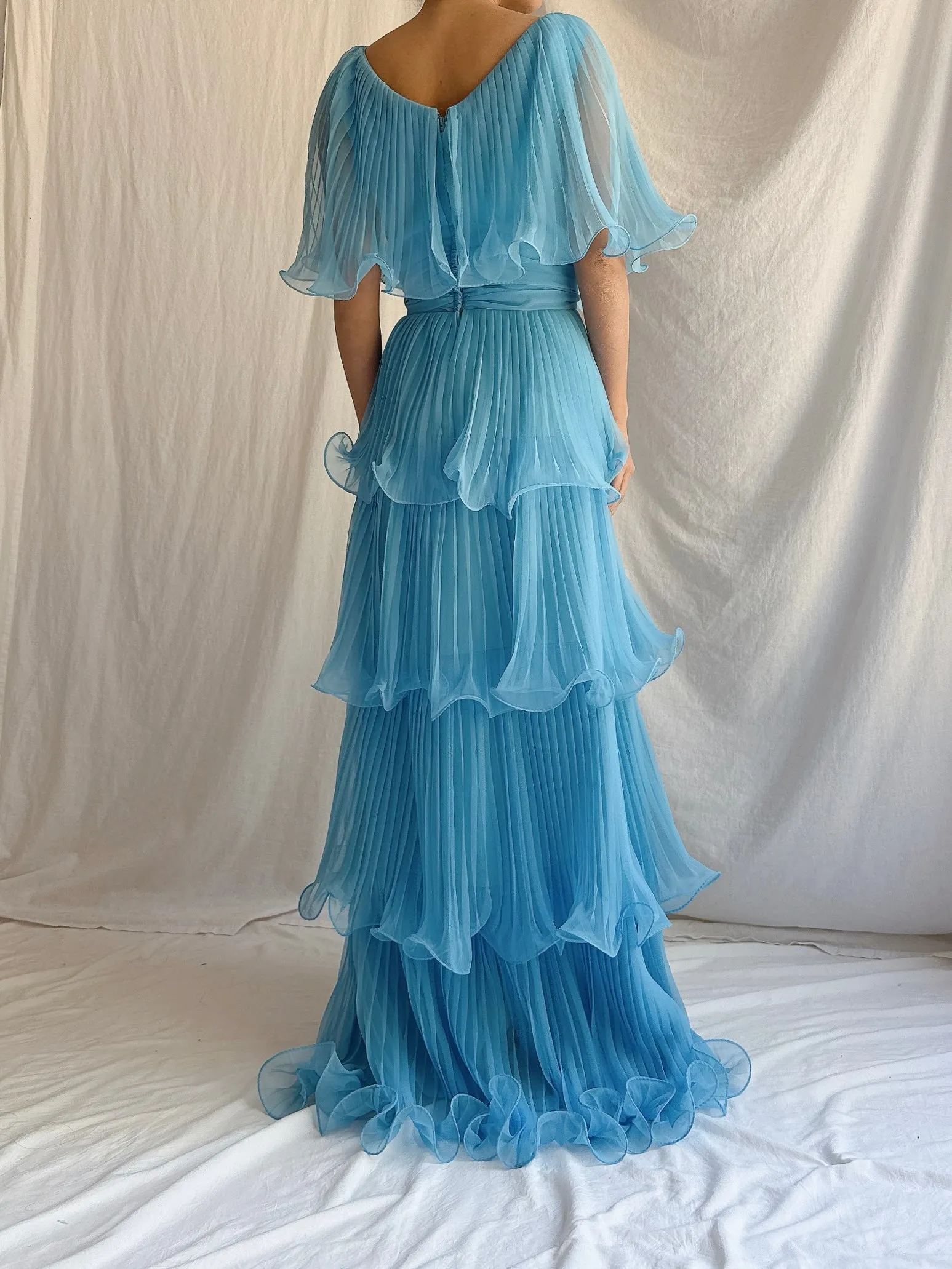 1970s Blue Tiered Dress - S