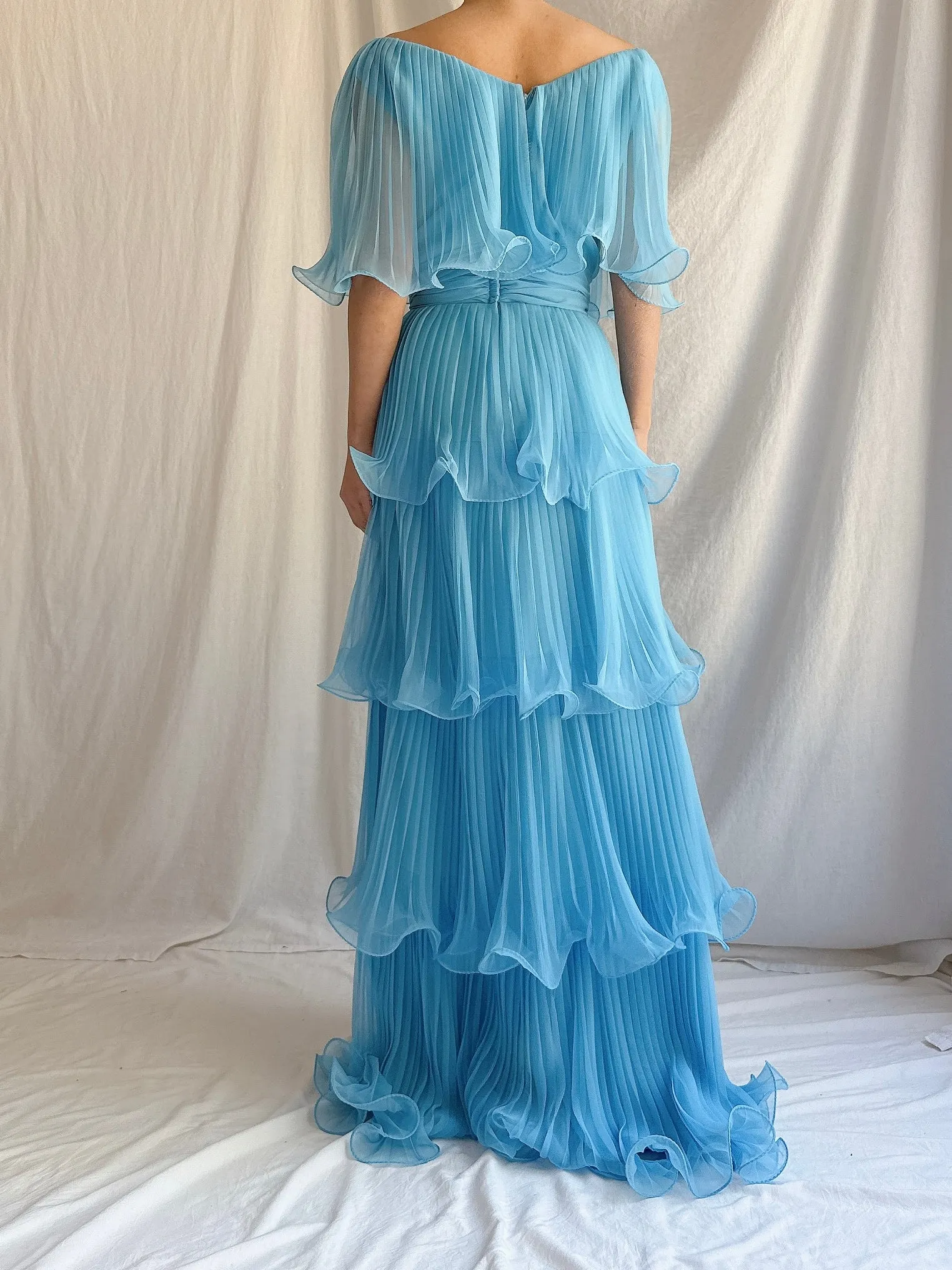 1970s Blue Tiered Dress - S
