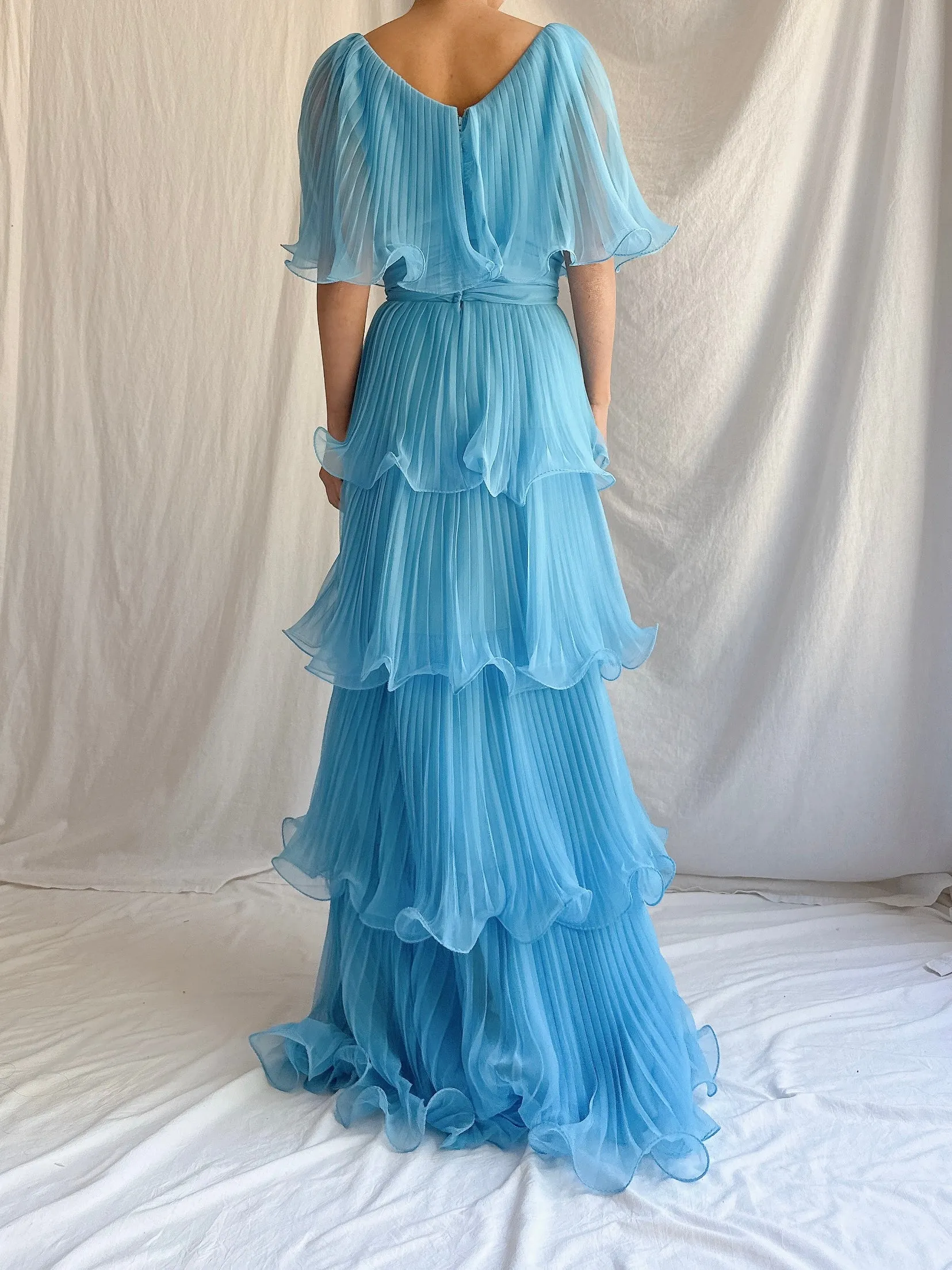 1970s Blue Tiered Dress - S