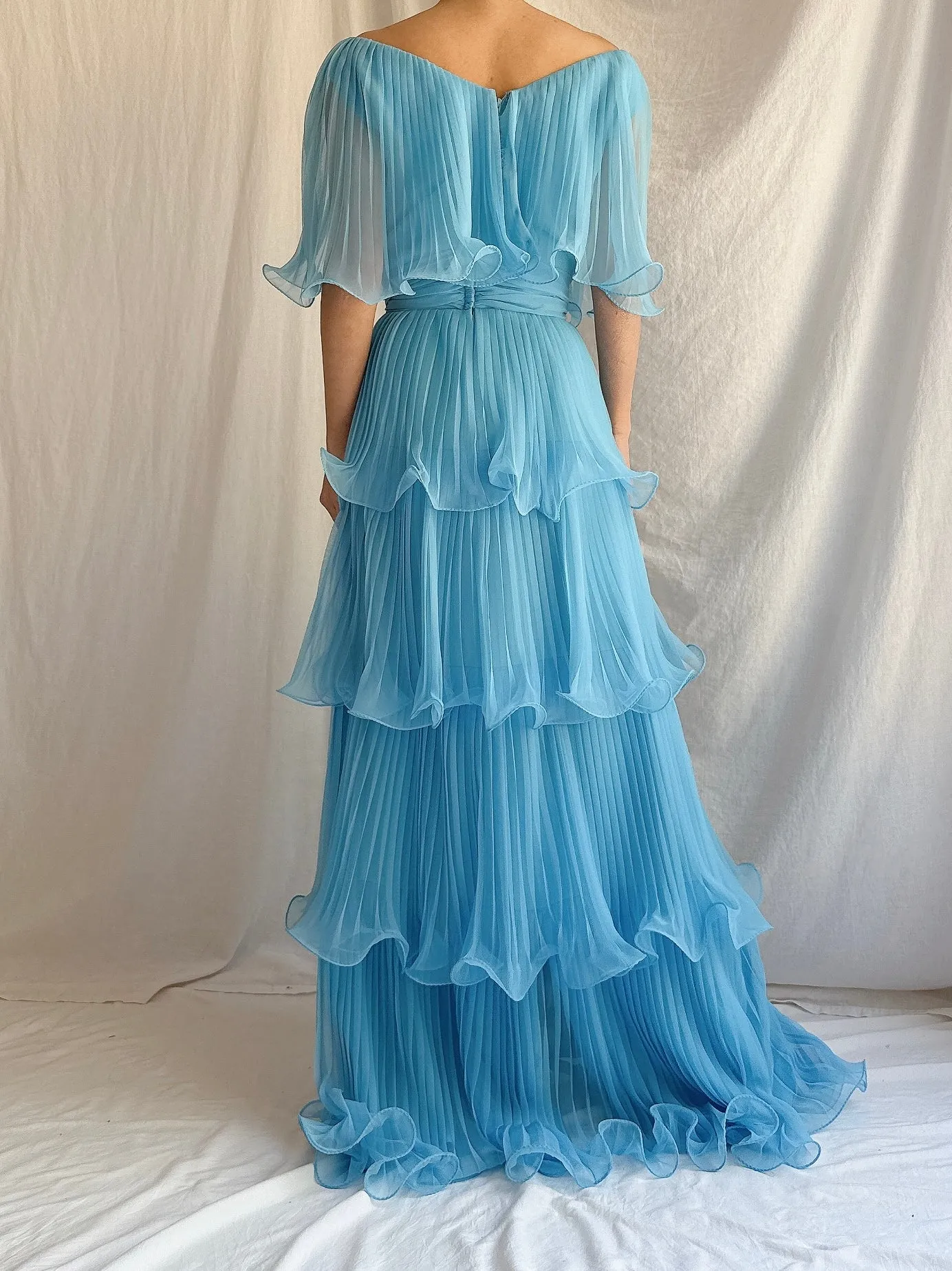 1970s Blue Tiered Dress - S