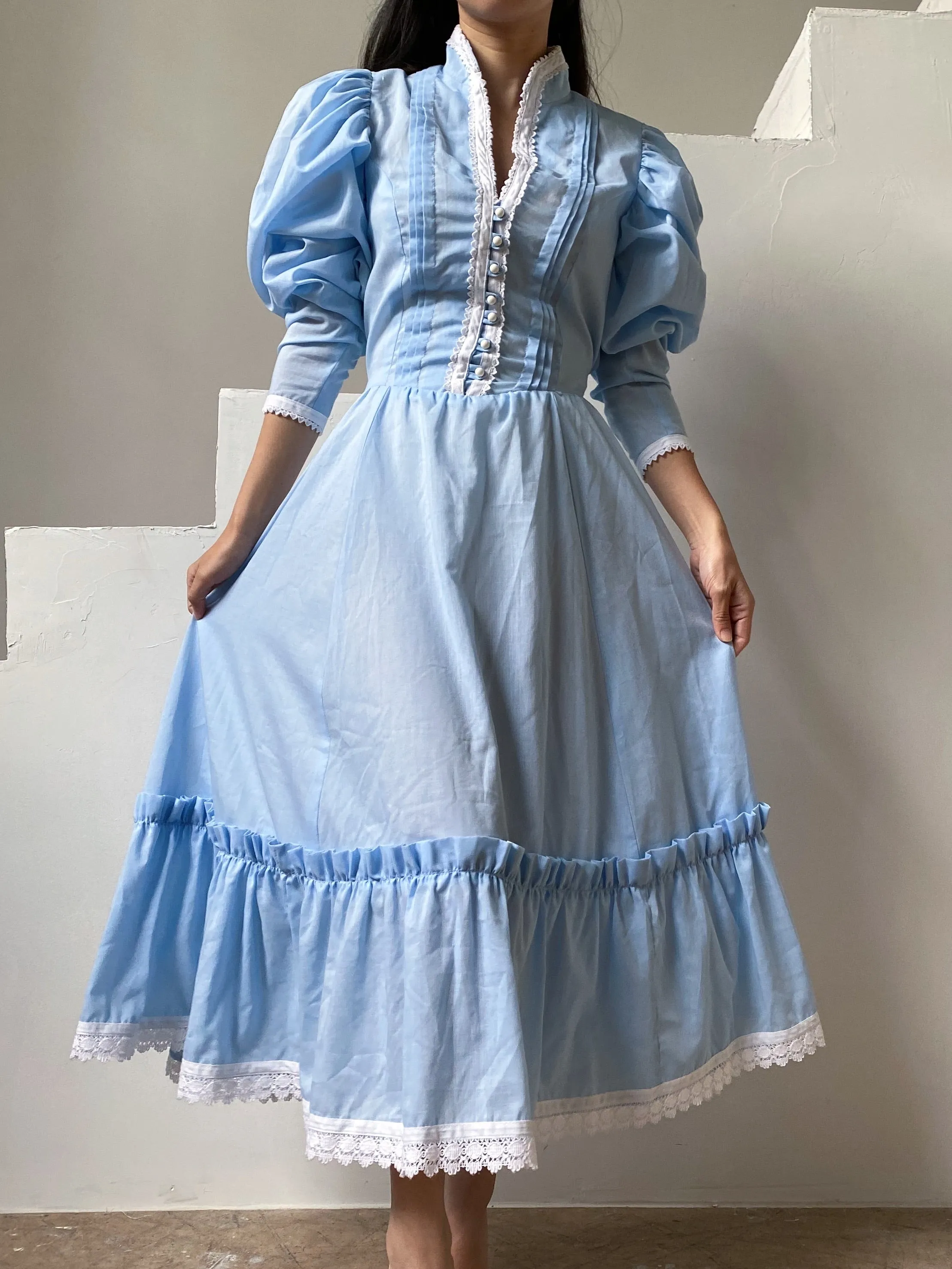 1970s Light Blue Mutton Sleeve Dress - XS/S
