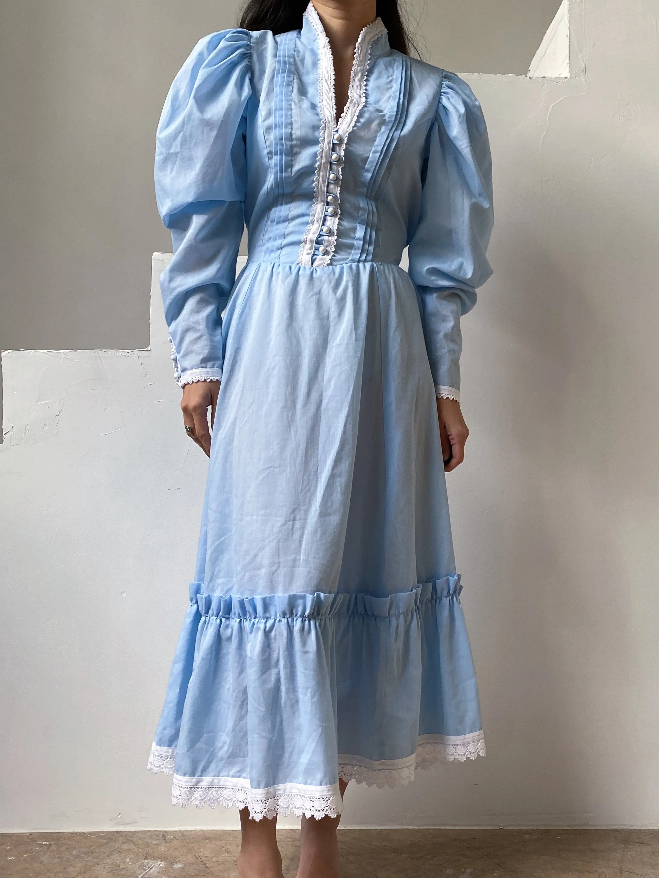 1970s Light Blue Mutton Sleeve Dress - XS/S