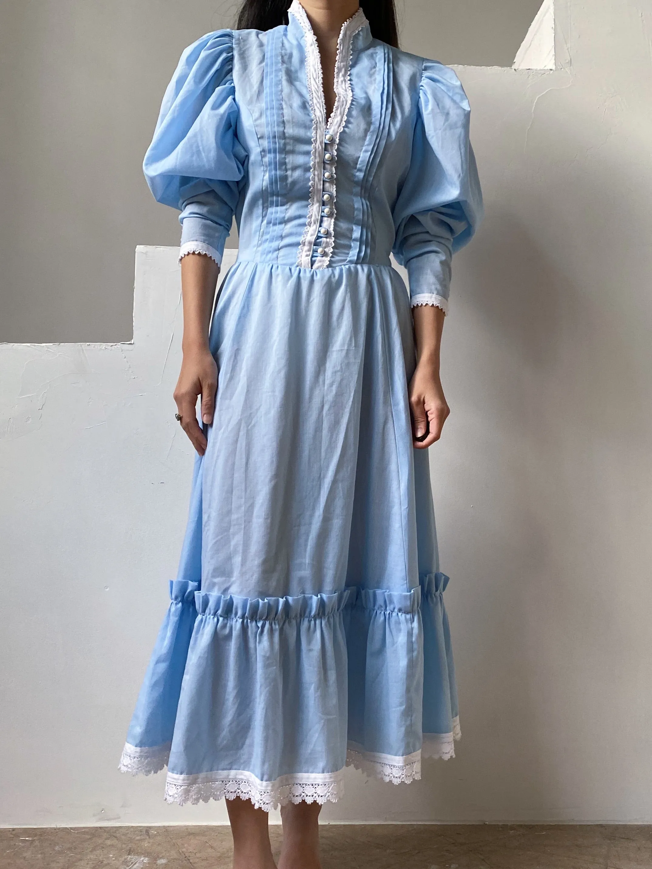 1970s Light Blue Mutton Sleeve Dress - XS/S