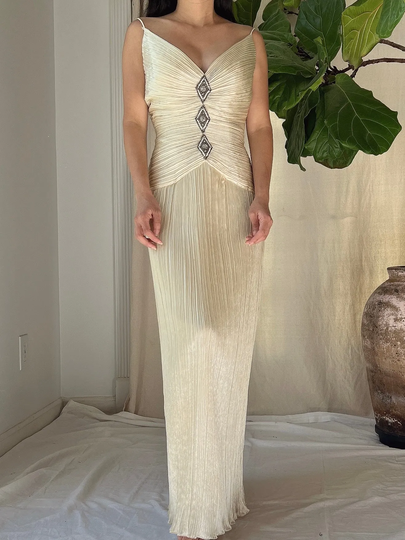 1980s Micro Pleated Satin Dress - L