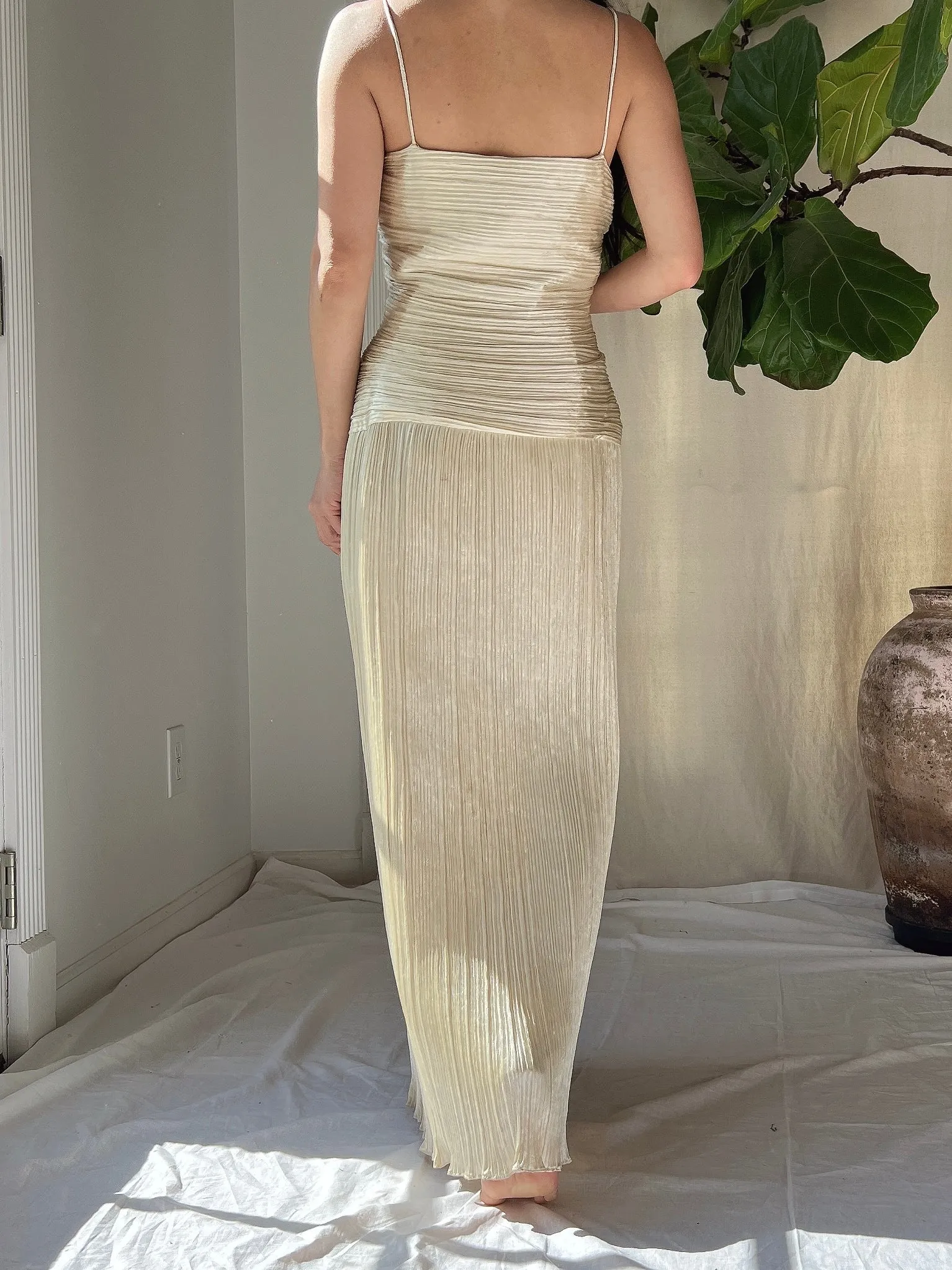 1980s Micro Pleated Satin Dress - L