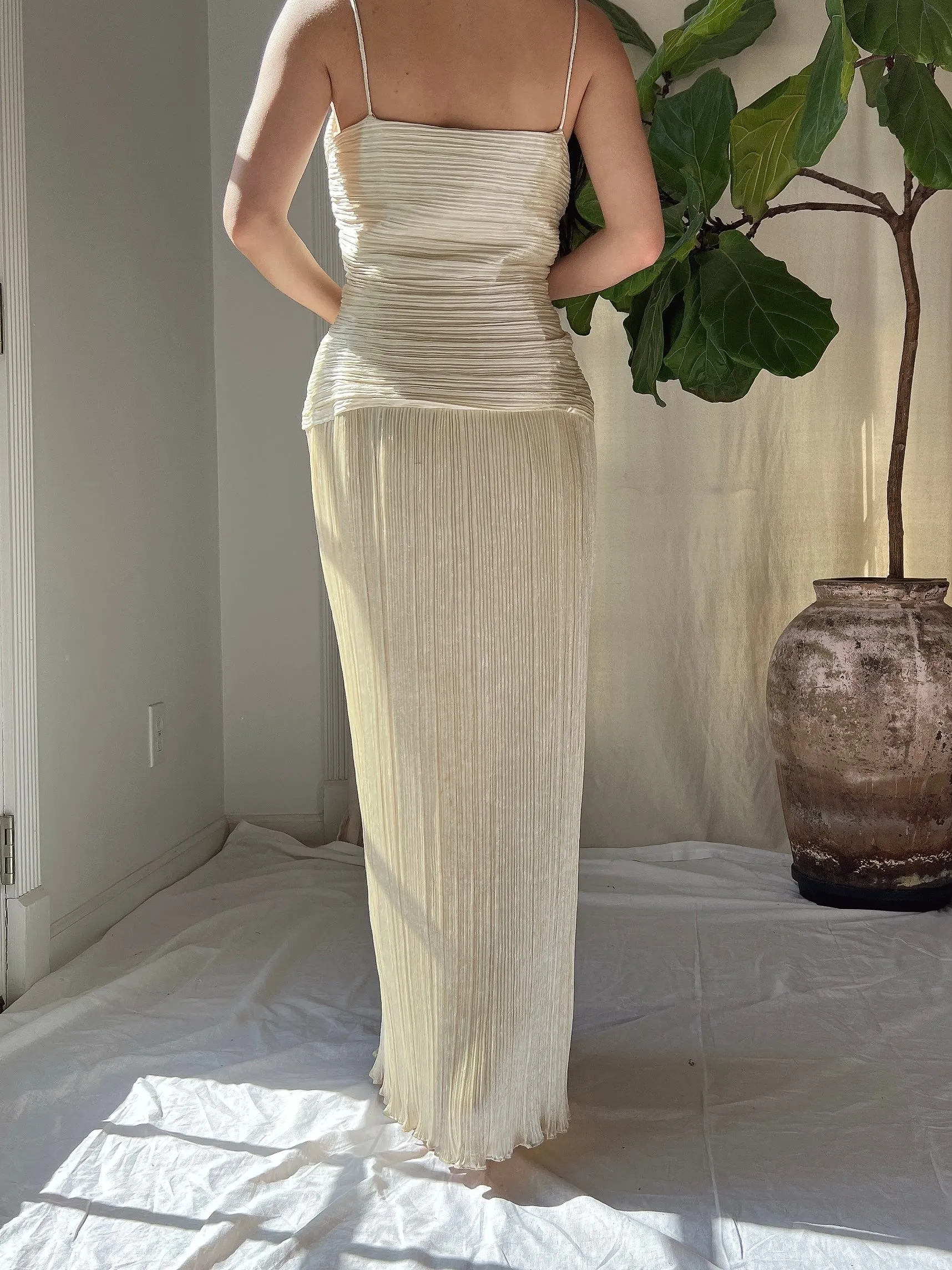 1980s Micro Pleated Satin Dress - L