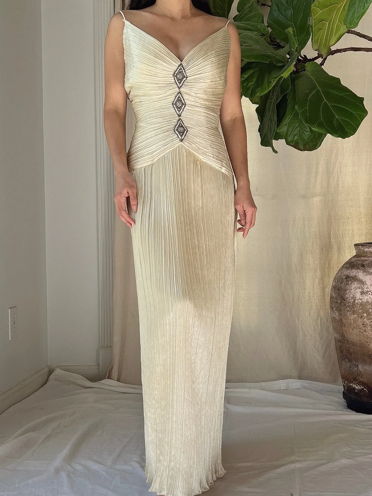 1980s Micro Pleated Satin Dress - L