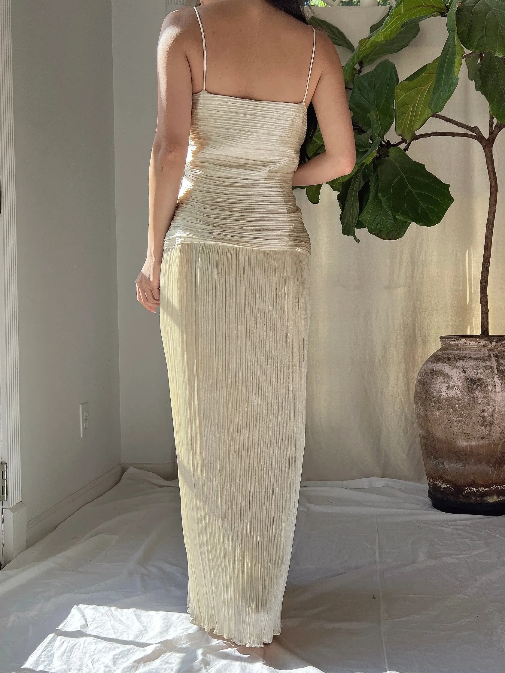 1980s Micro Pleated Satin Dress - L