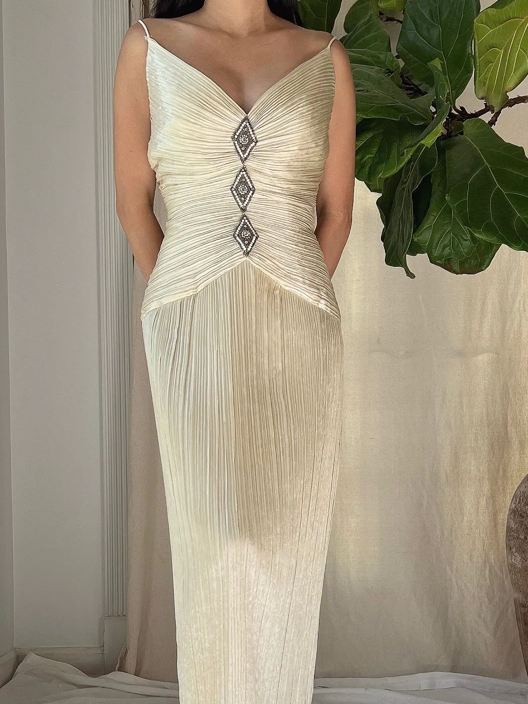 1980s Micro Pleated Satin Dress - L