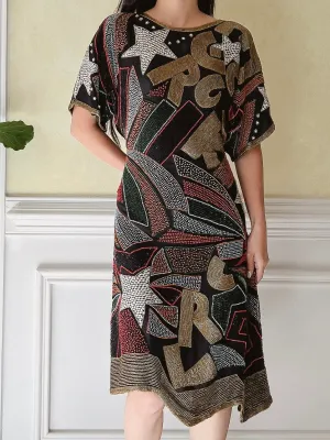 1980s Rock n Roll Abstract Dress - M/L