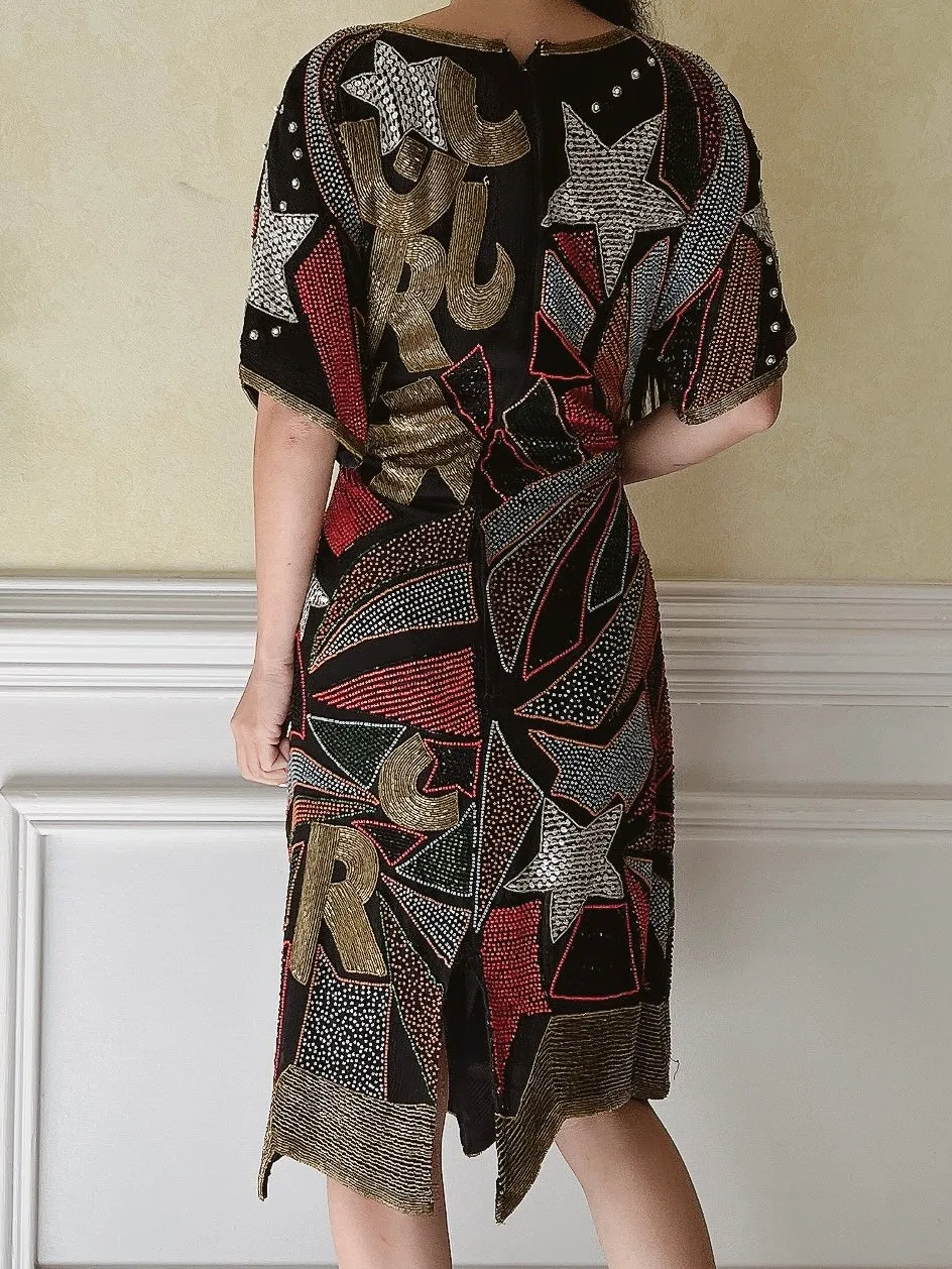 1980s Rock n Roll Abstract Dress - M/L
