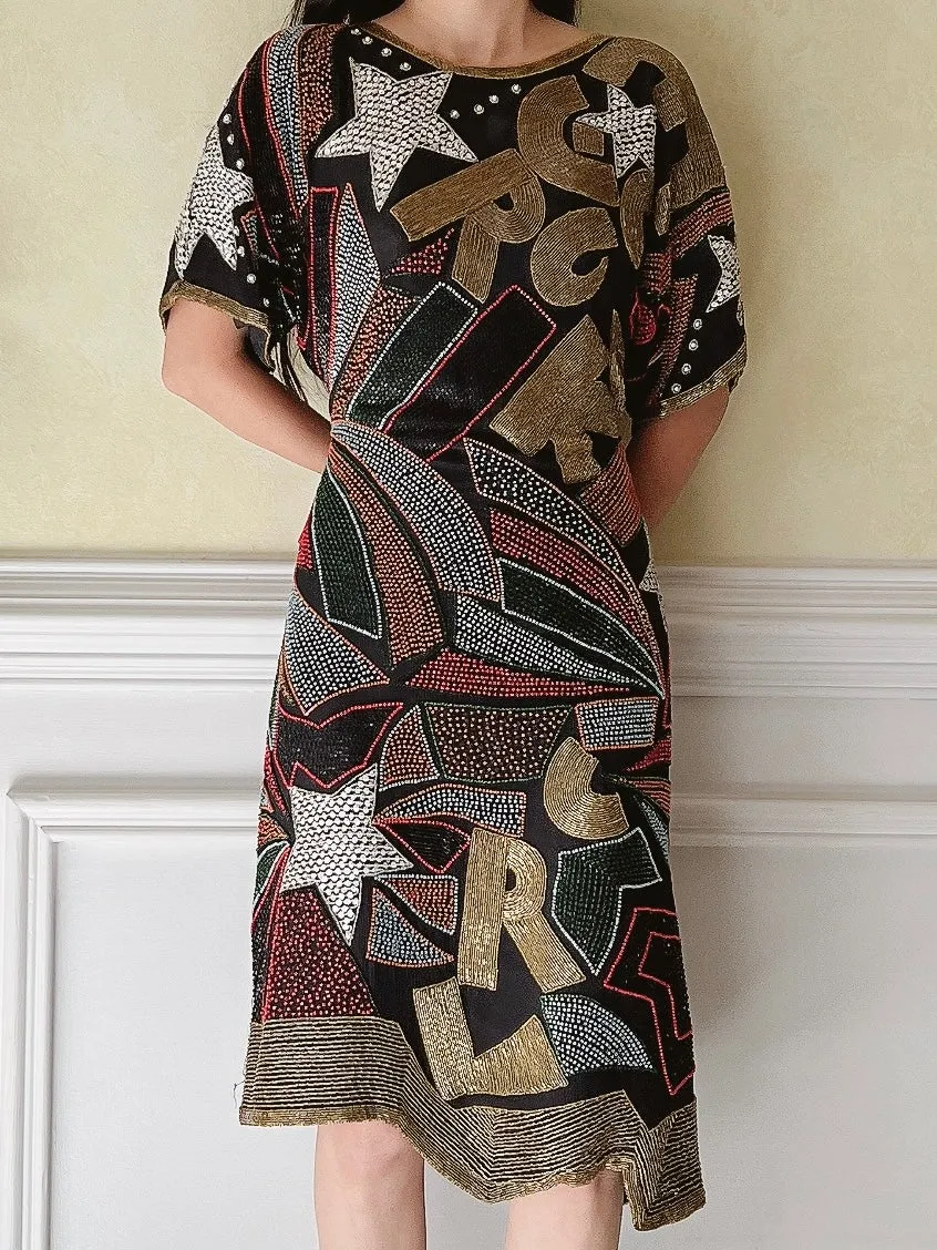 1980s Rock n Roll Abstract Dress - M/L