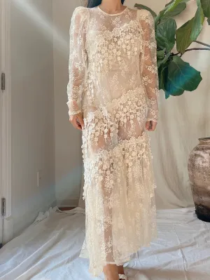 1980s Sheer Lace Dress - M