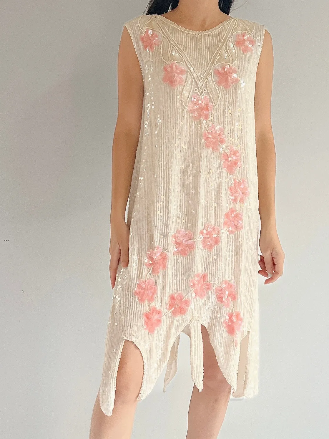 1980s Silk Sequins Dress - M