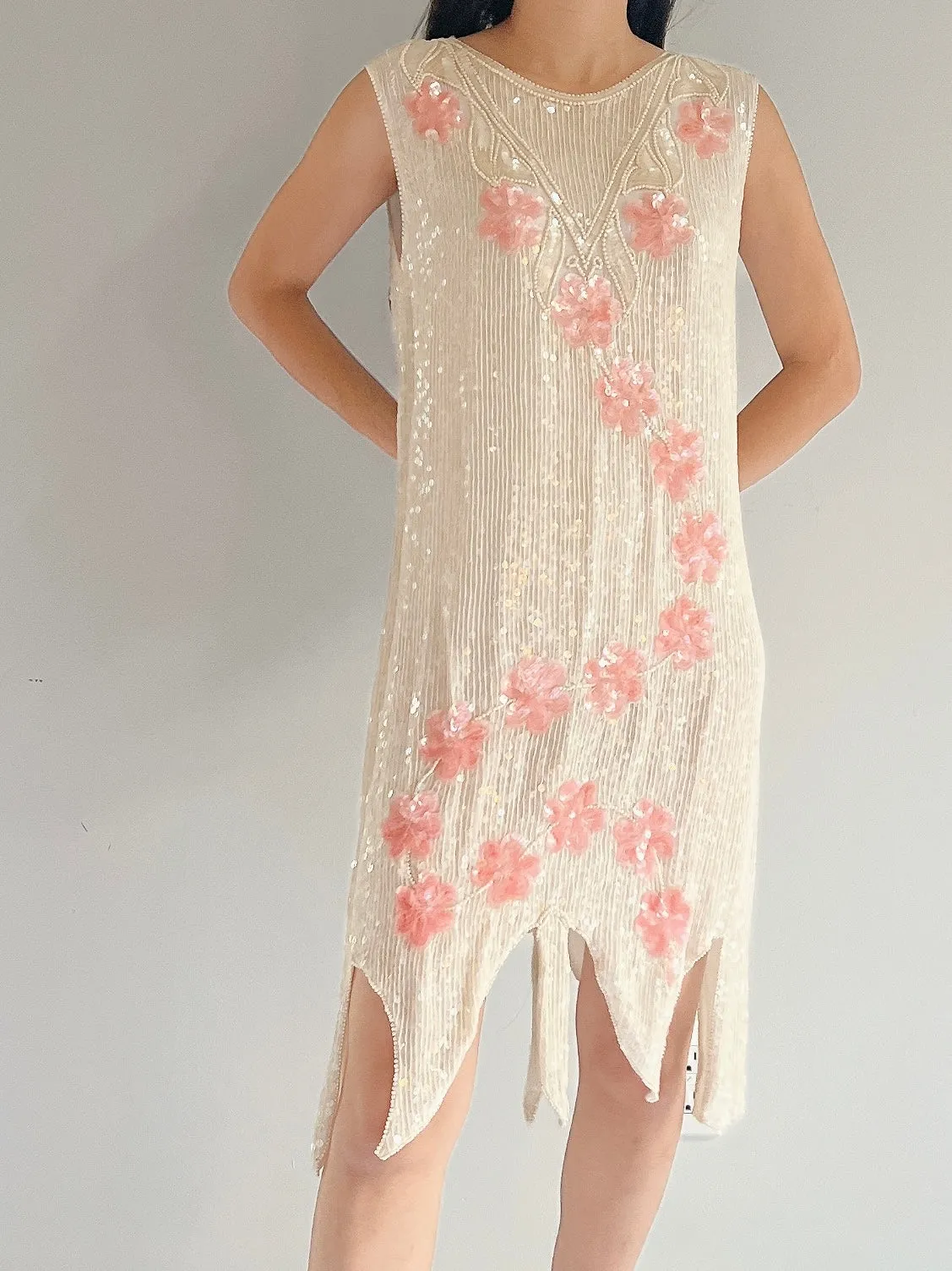 1980s Silk Sequins Dress - M
