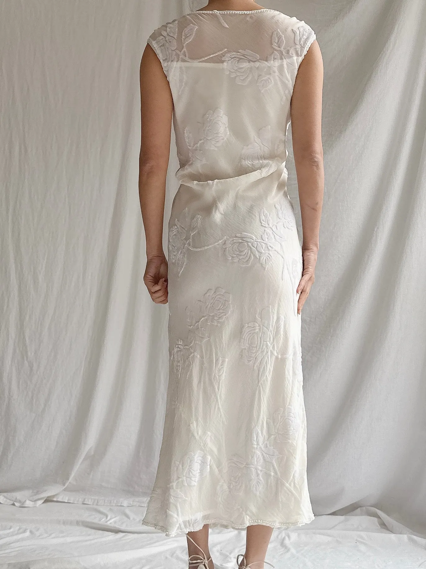 1990s Chiffon Devore Dress - M