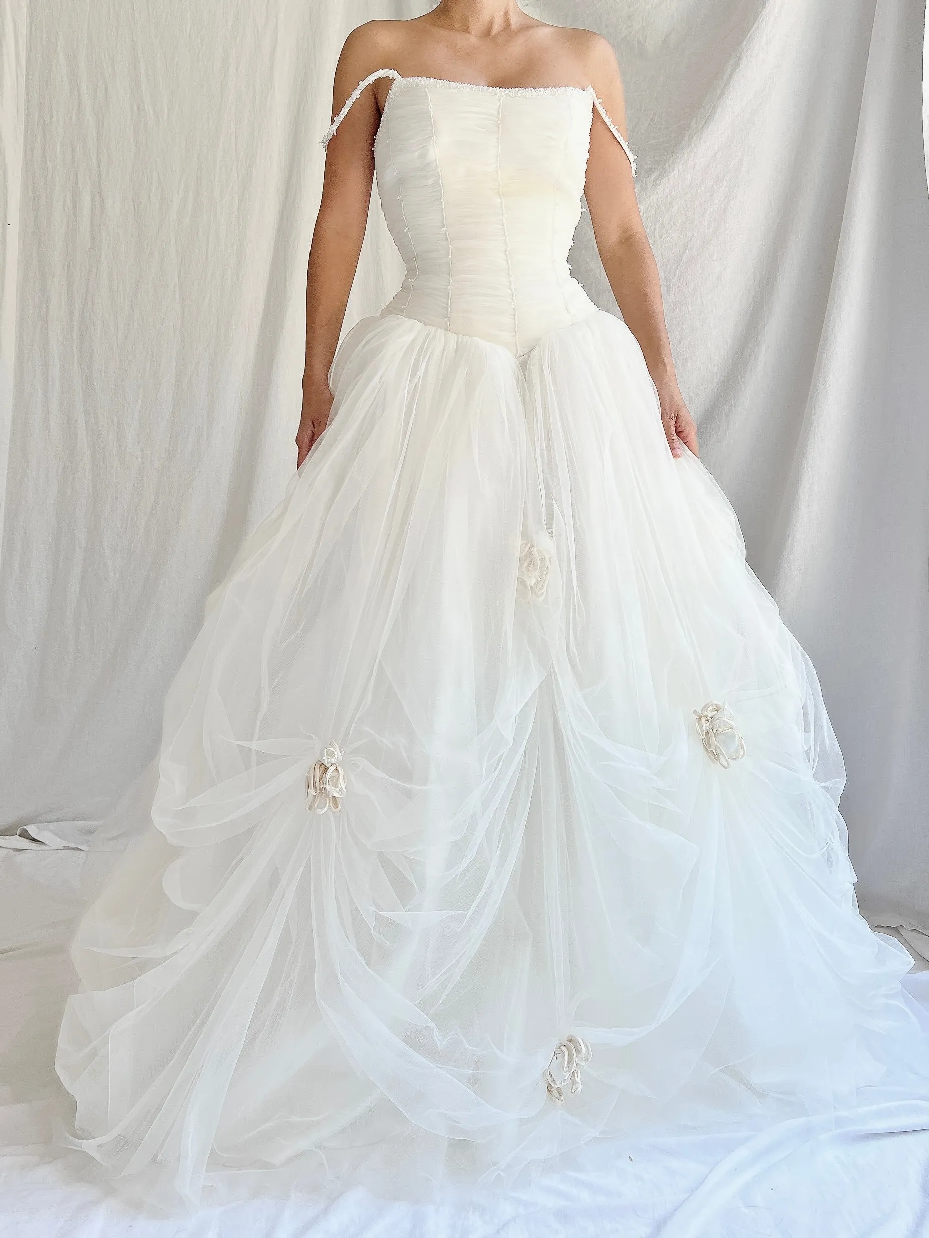 1990s Tulle Ruched Gown - S/8