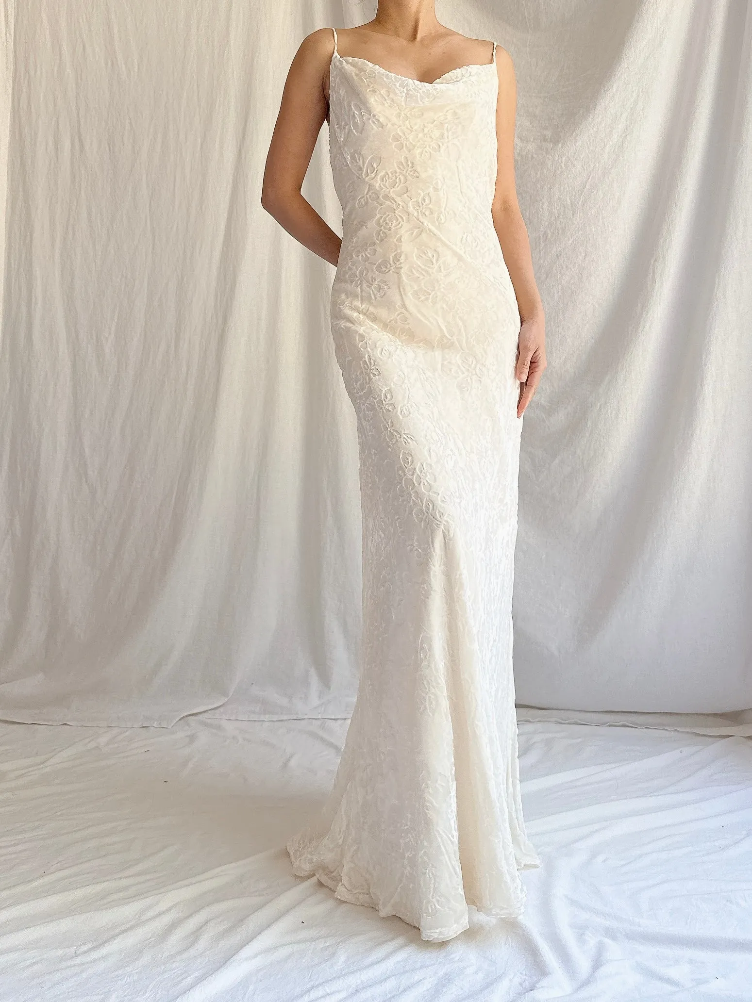 1990s Velvet Devore Bias Cut Gown - S-M