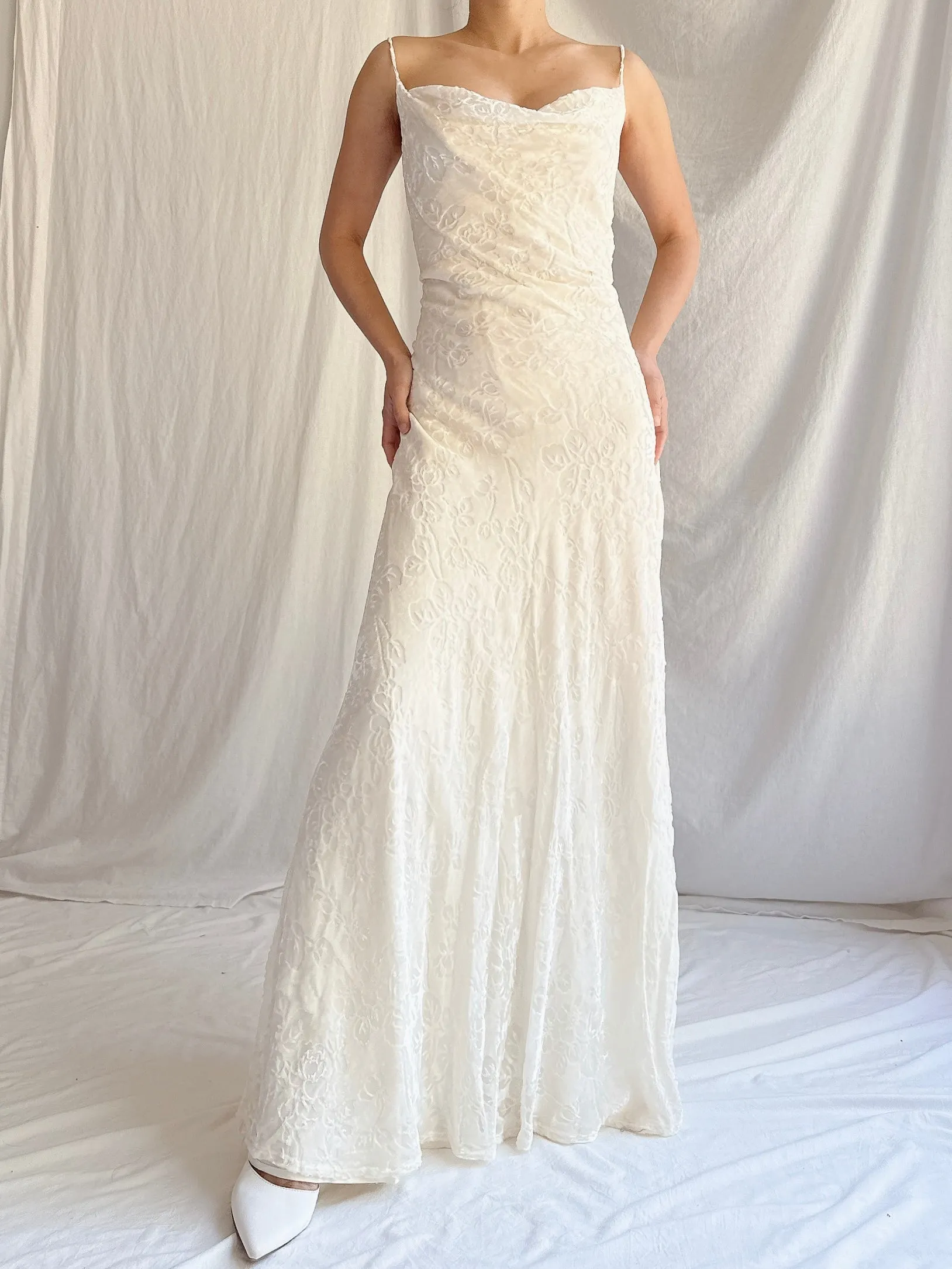 1990s Velvet Devore Bias Cut Gown - S-M