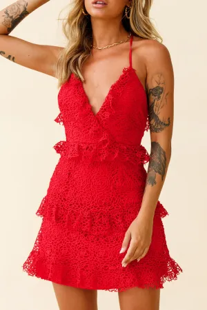 Airlie Halterneck Open Back Lace Dress Red