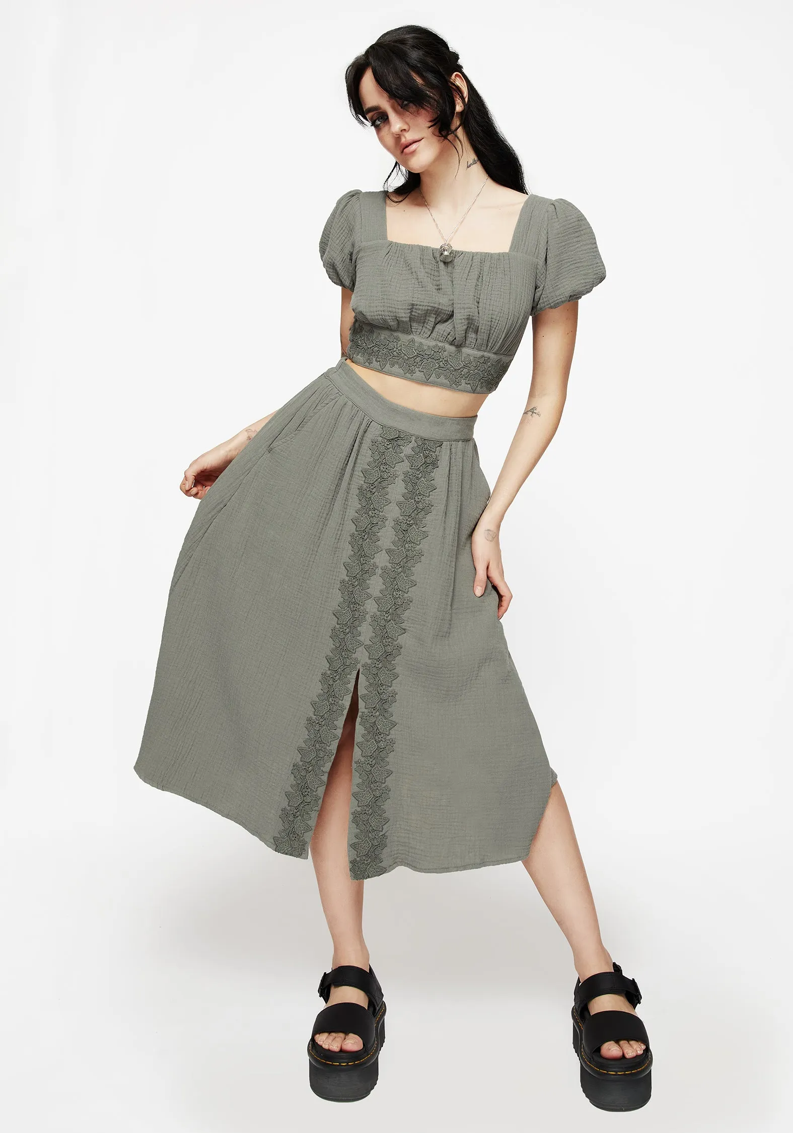 Alder Cotton Ivy Detail Midi Skirt