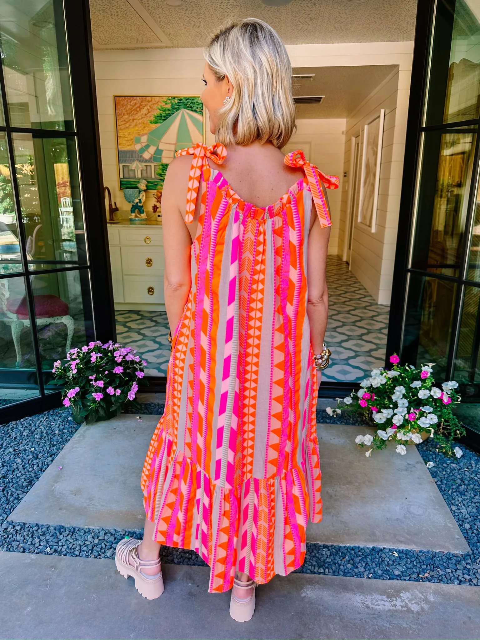 ALESSANDRA AZTEC MIDI DRESS - NEON PINK
