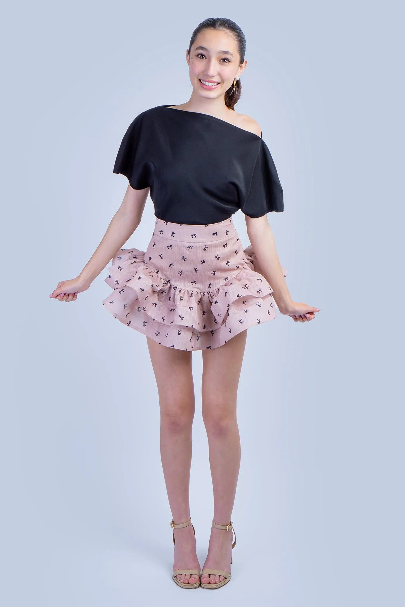 Almond Black Bow Ruffle Skirt
