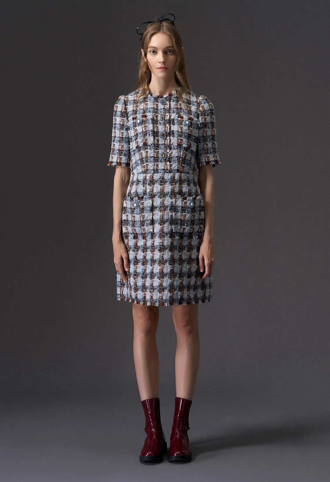 Amber and Light Blue Tweed Dress